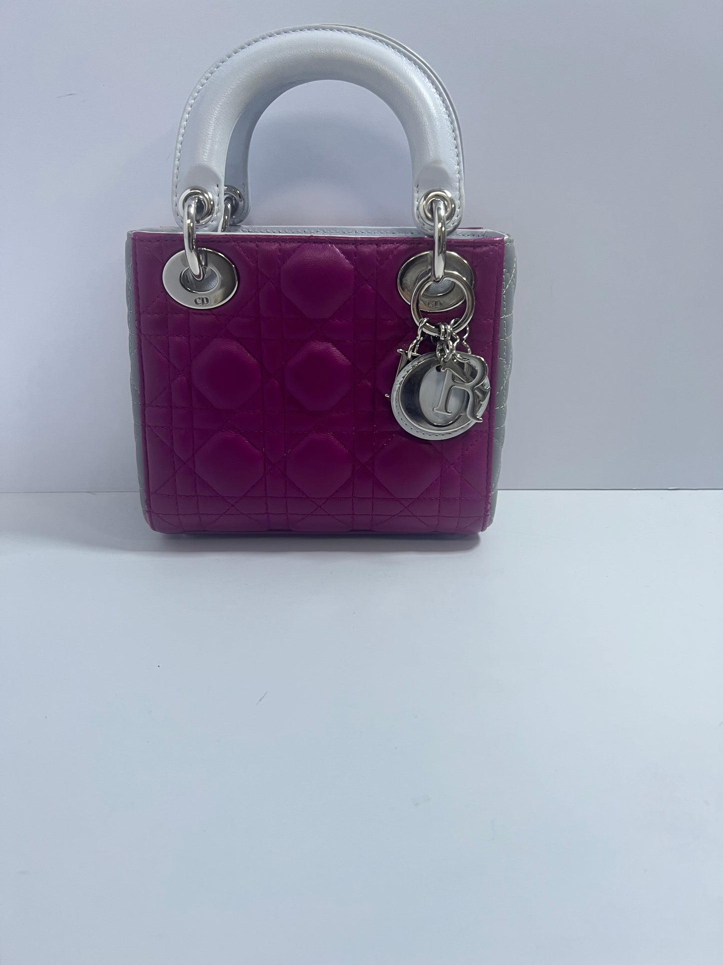 Christian Dior Mini Lady Dior Two-Tone Purple & Gray Quilted Leather Bag