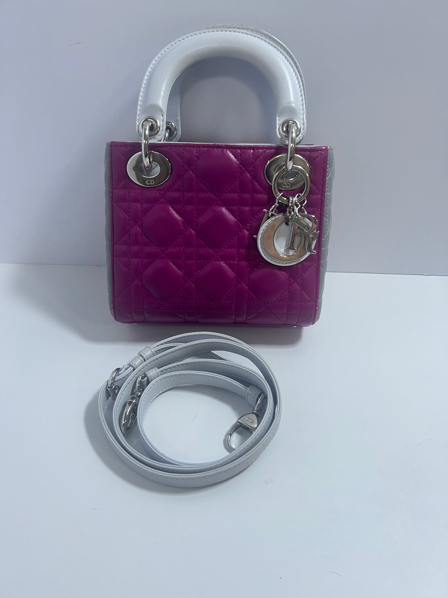 Christian Dior Mini Lady Dior Two-Tone Purple & Gray Quilted Leather Bag