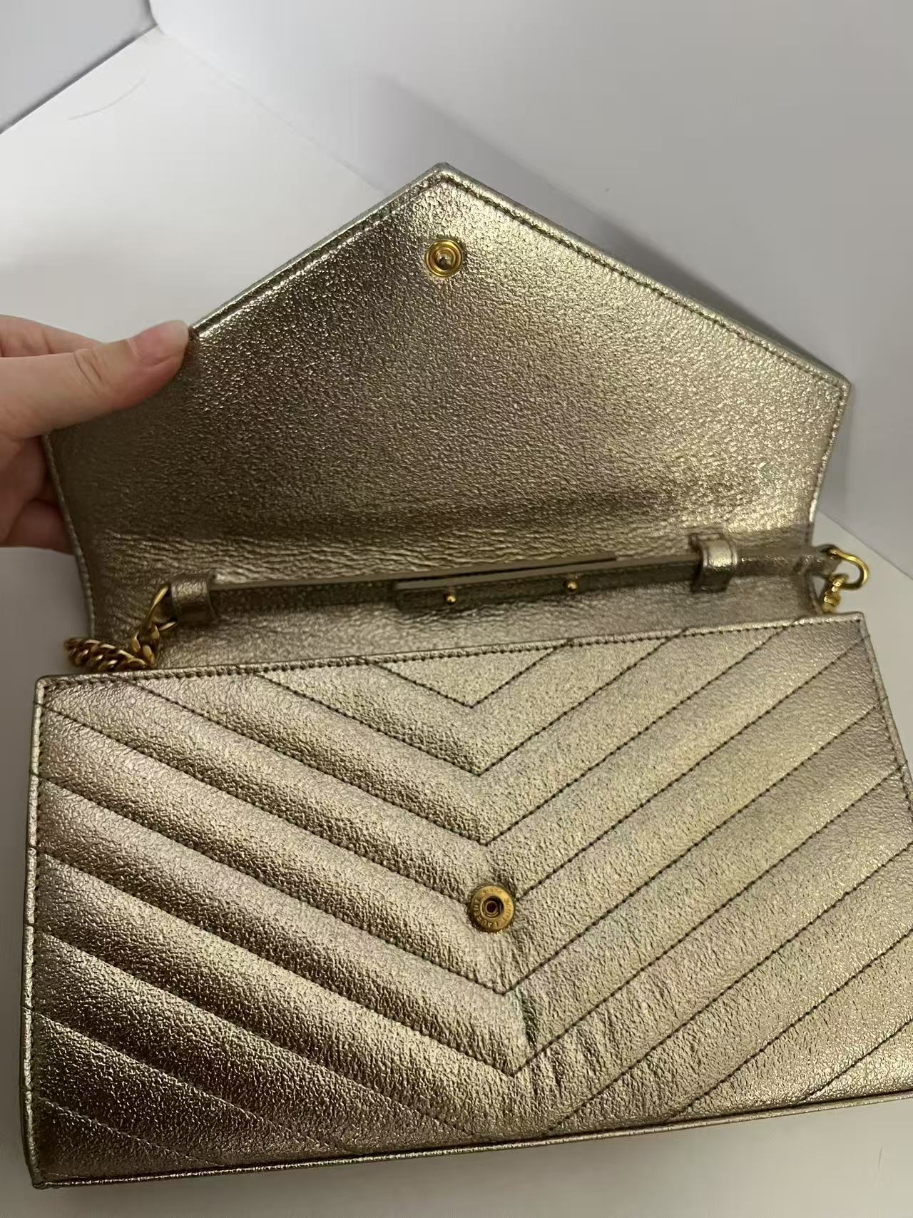Saint Laurent (YSL) Metallic Gold Chevron Quilted WOC