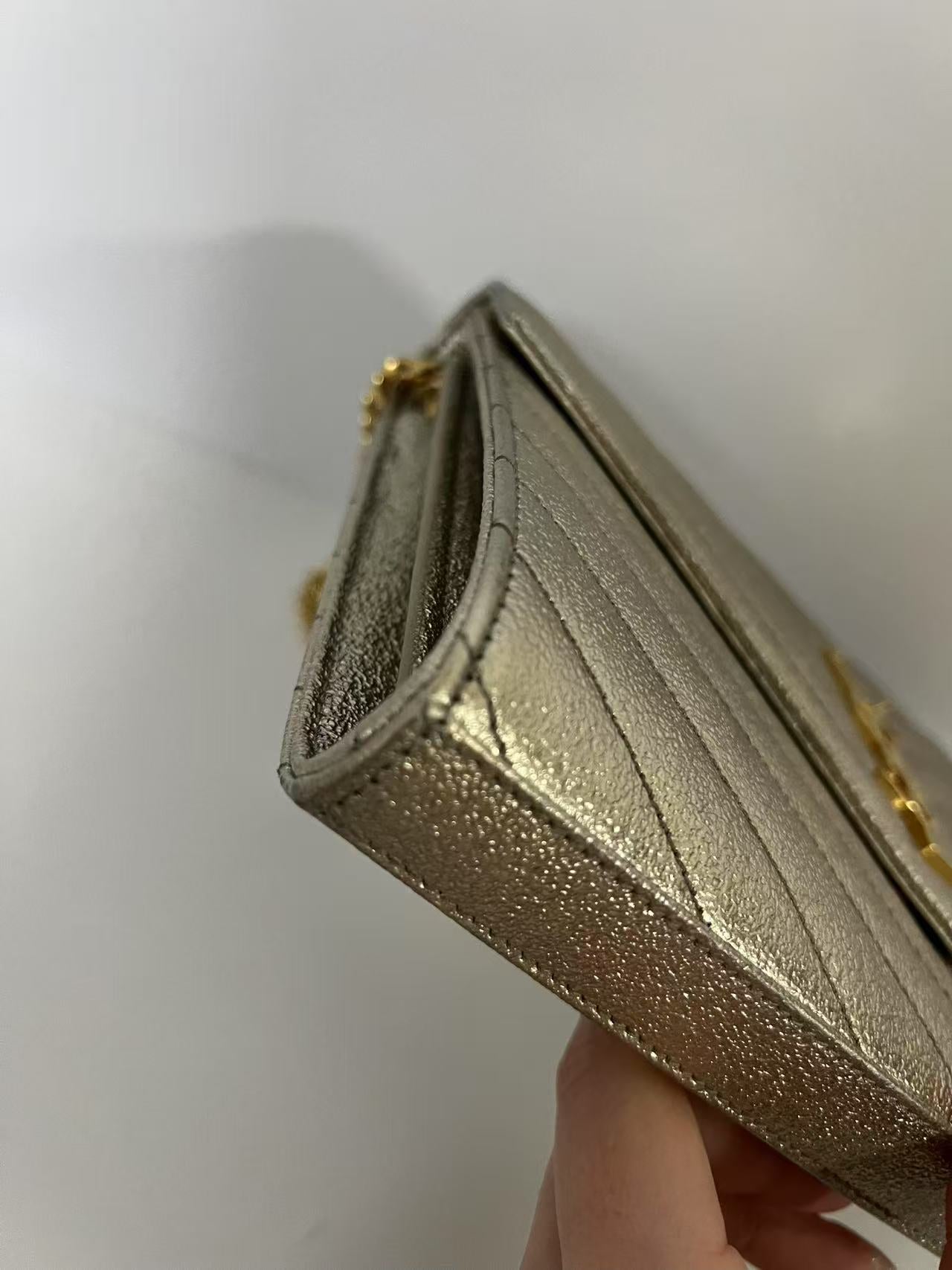 Saint Laurent (YSL) Metallic Gold Chevron Quilted WOC