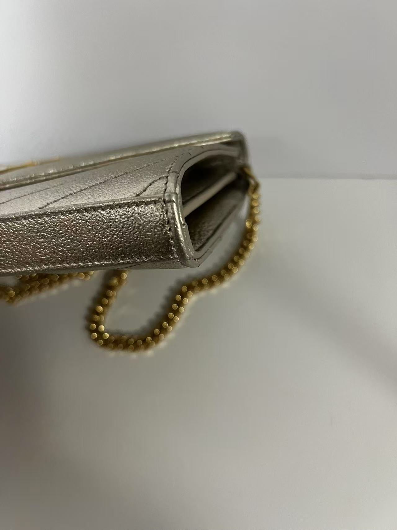 Saint Laurent (YSL) Metallic Gold Chevron Quilted WOC