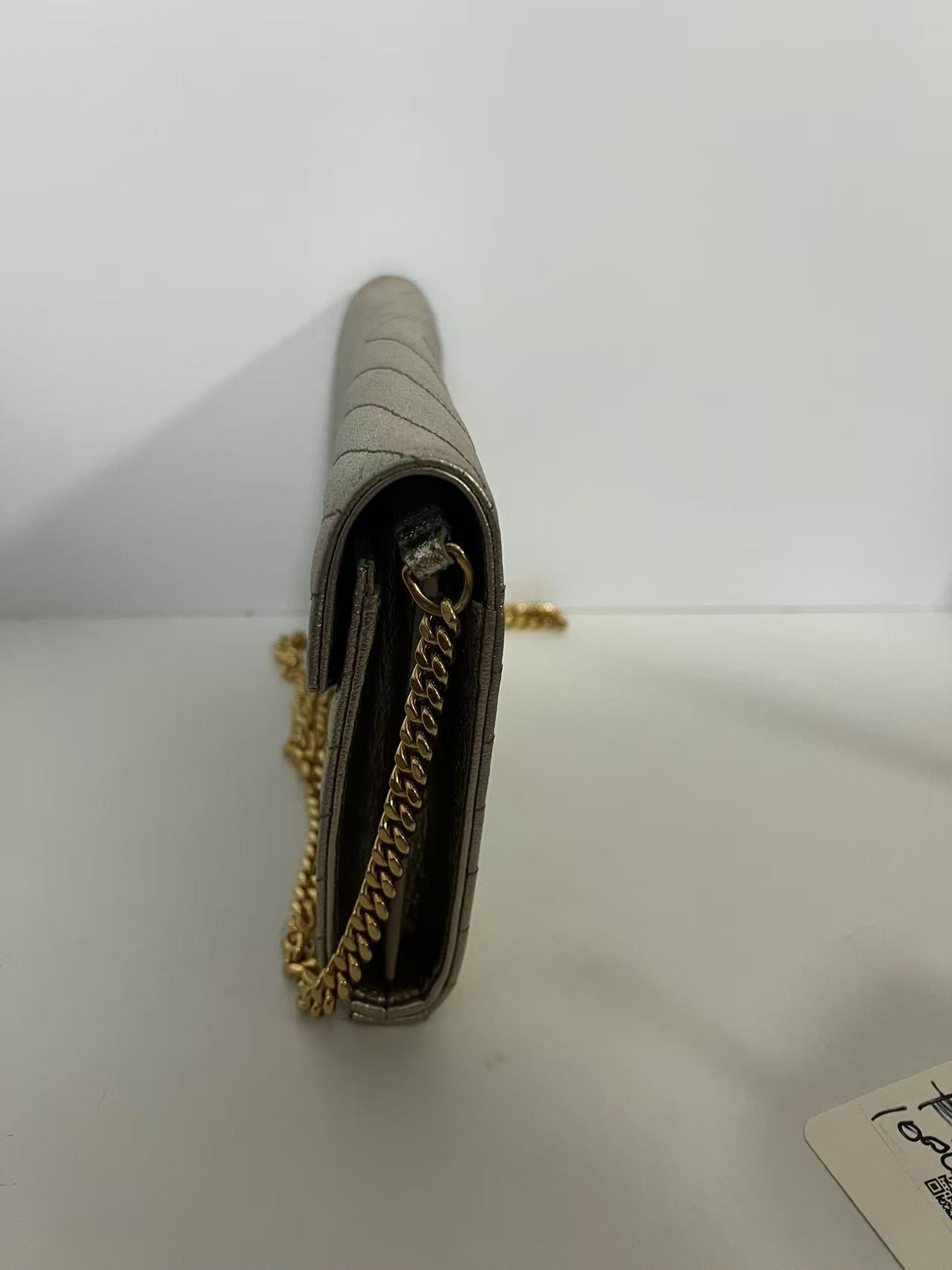 Saint Laurent (YSL) Metallic Gold Chevron Quilted WOC
