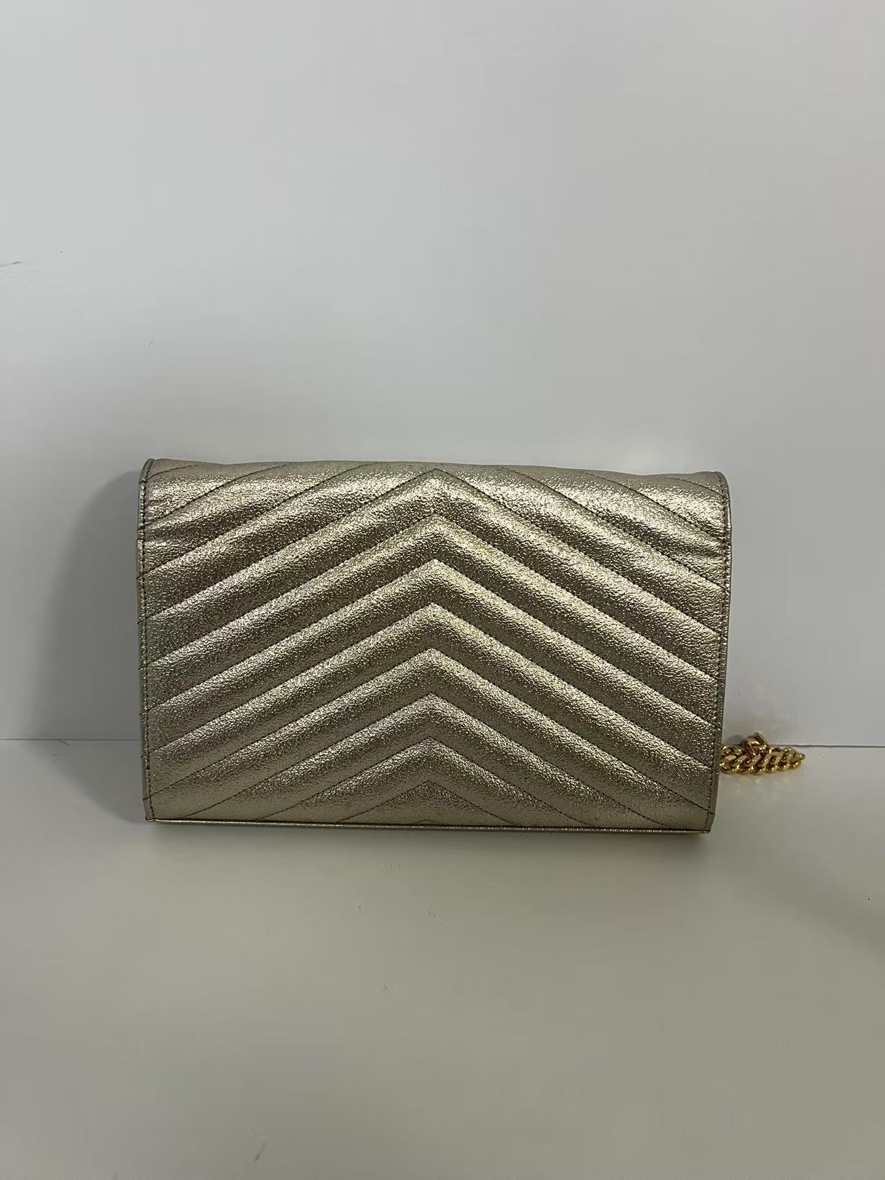 Saint Laurent (YSL) Metallic Gold Chevron Quilted WOC