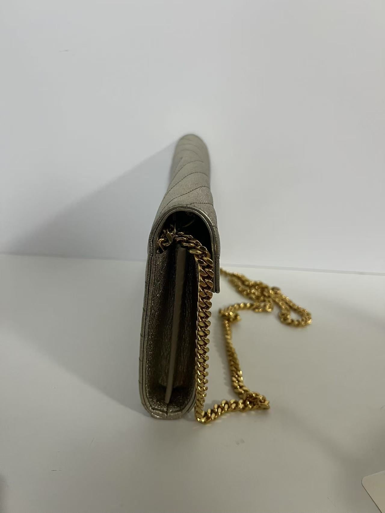 Saint Laurent (YSL) Metallic Gold Chevron Quilted WOC