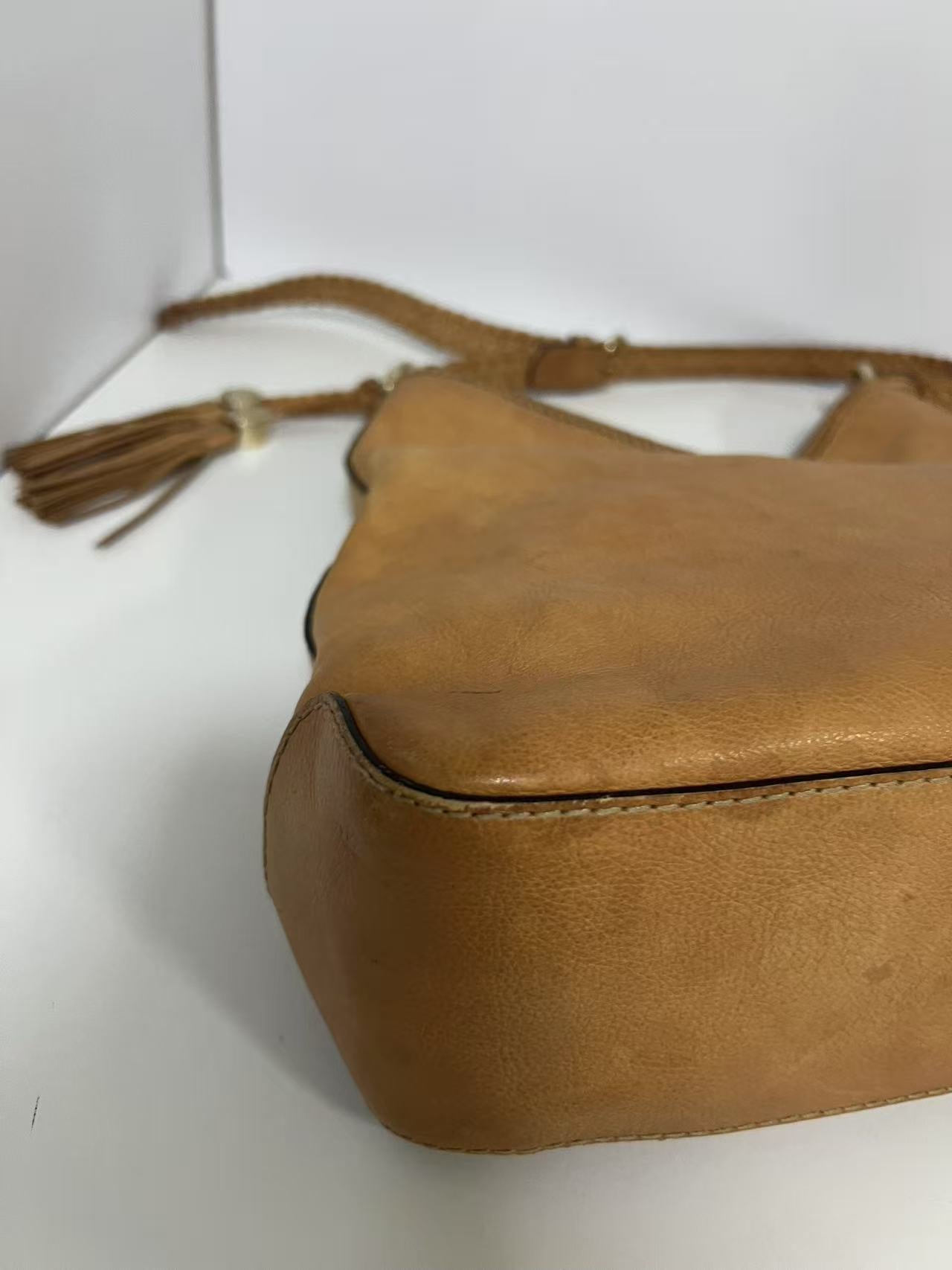 Gucci Tan Leather Braided Strap Hobo Bag
