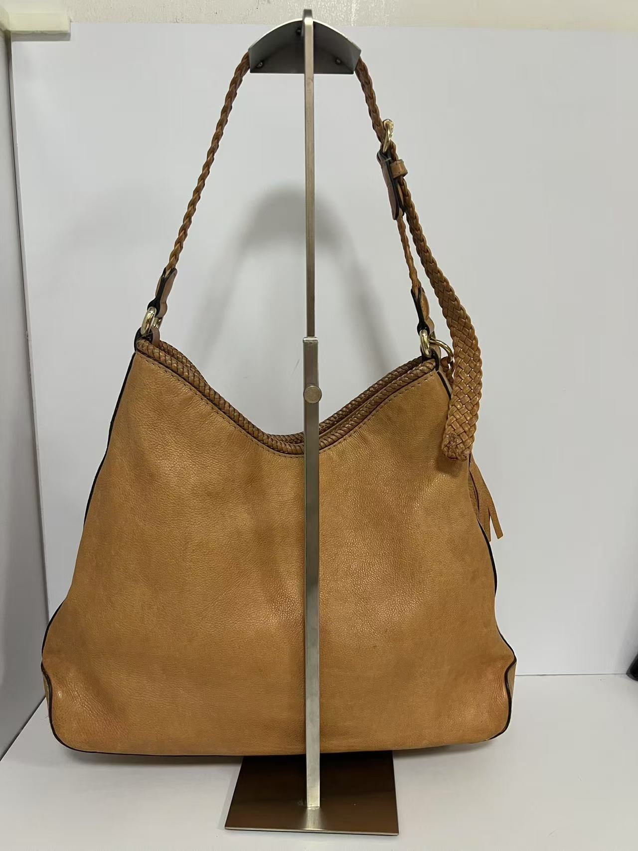Gucci Tan Leather Braided Strap Hobo Bag