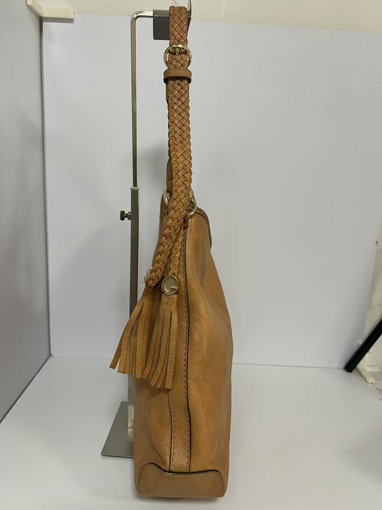 Gucci Tan Leather Braided Strap Hobo Bag