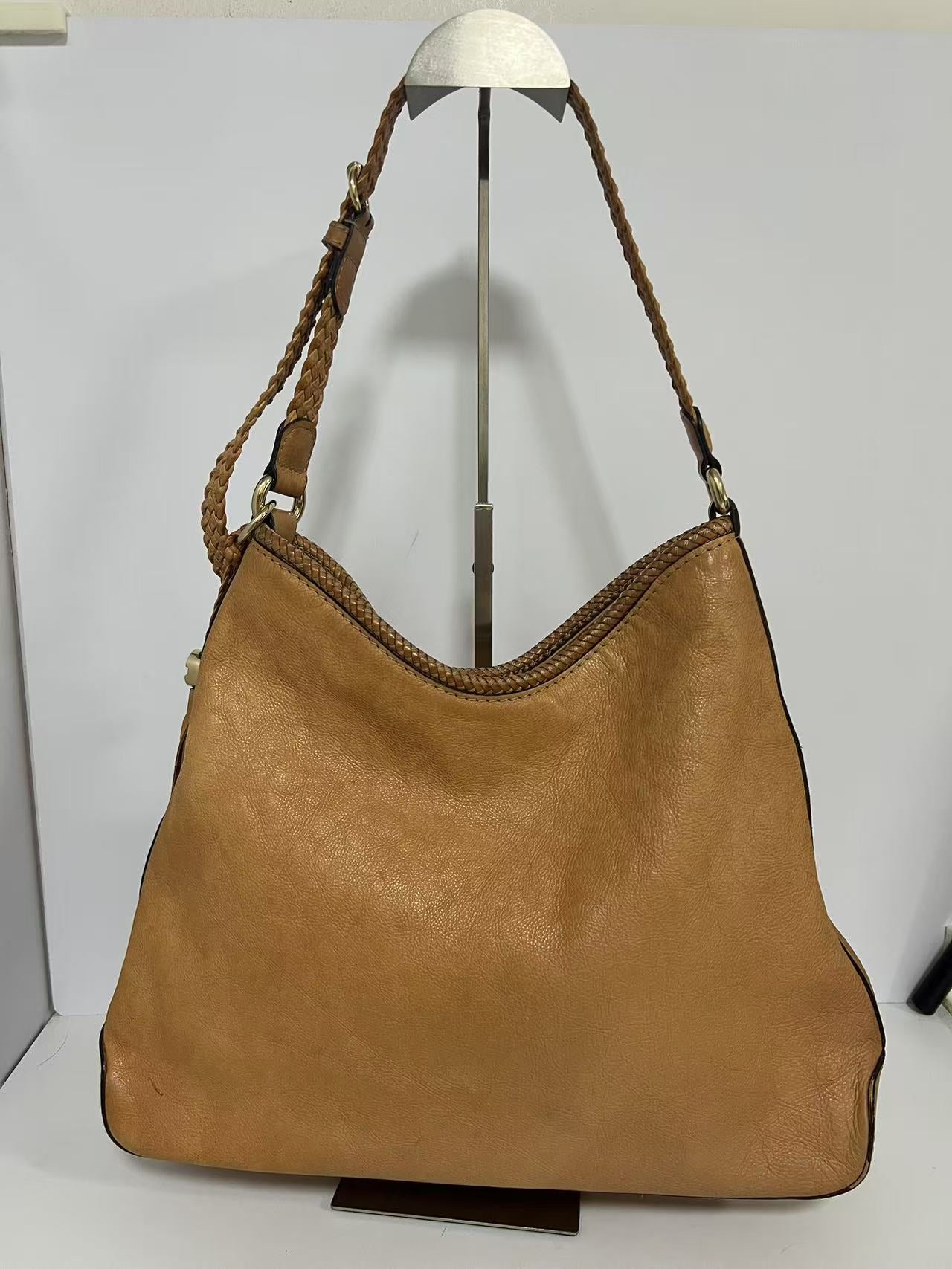 Gucci Tan Leather Braided Strap Hobo Bag