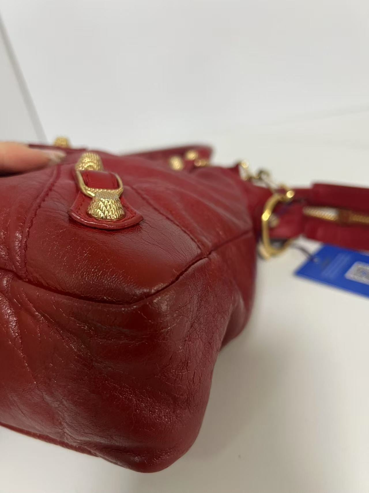 Balenciaga Red Leather Studded Motorcycle Bag