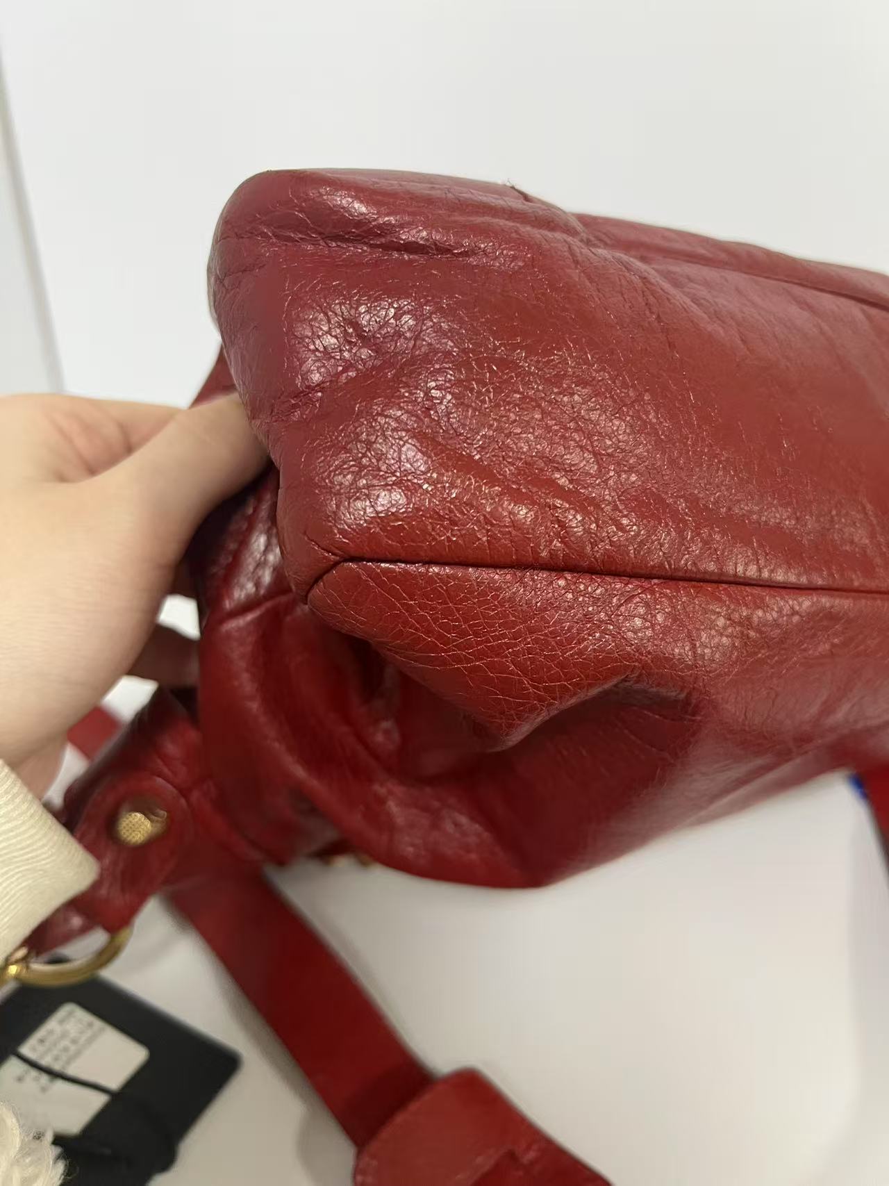 Balenciaga Red Leather Studded Motorcycle Bag