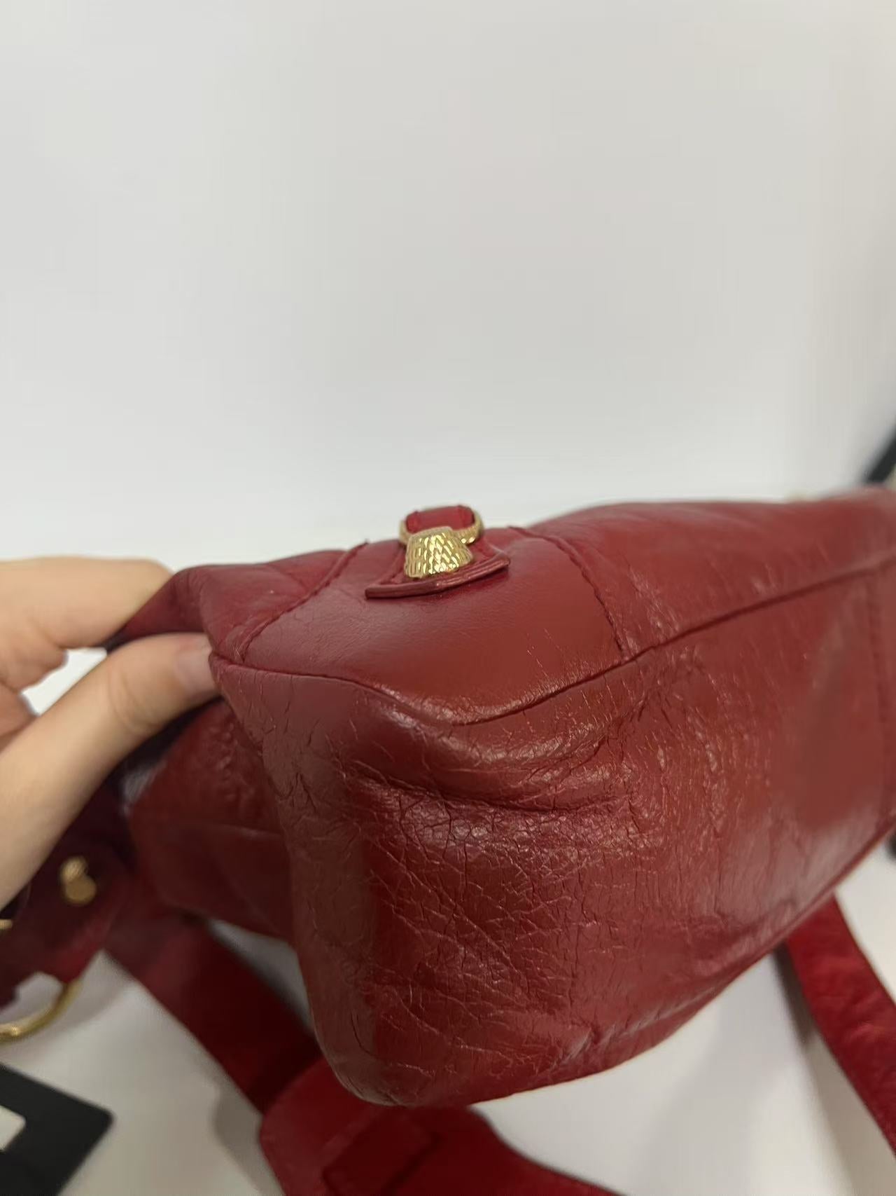 Balenciaga Red Leather Studded Motorcycle Bag