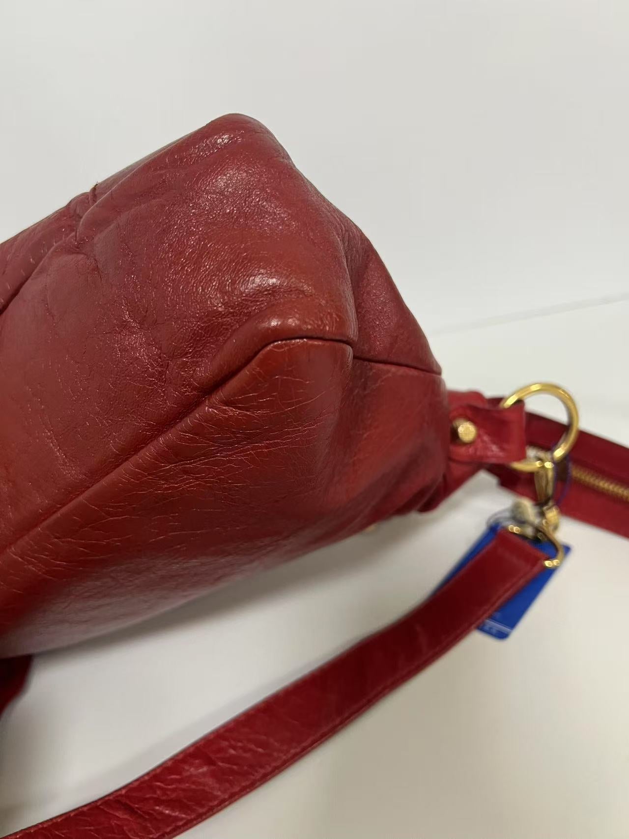 Balenciaga Red Leather Studded Motorcycle Bag