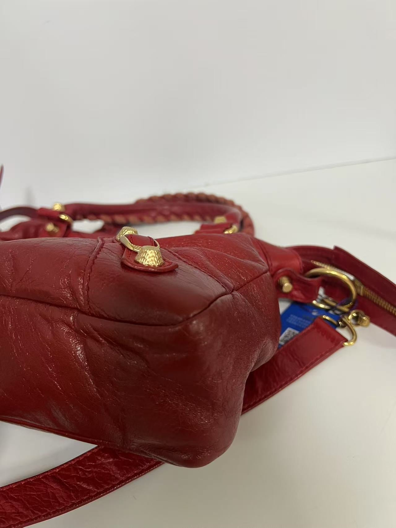Balenciaga Red Leather Studded Motorcycle Bag