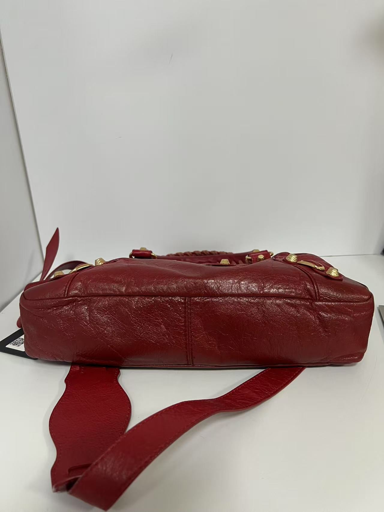 Balenciaga Red Leather Studded Motorcycle Bag