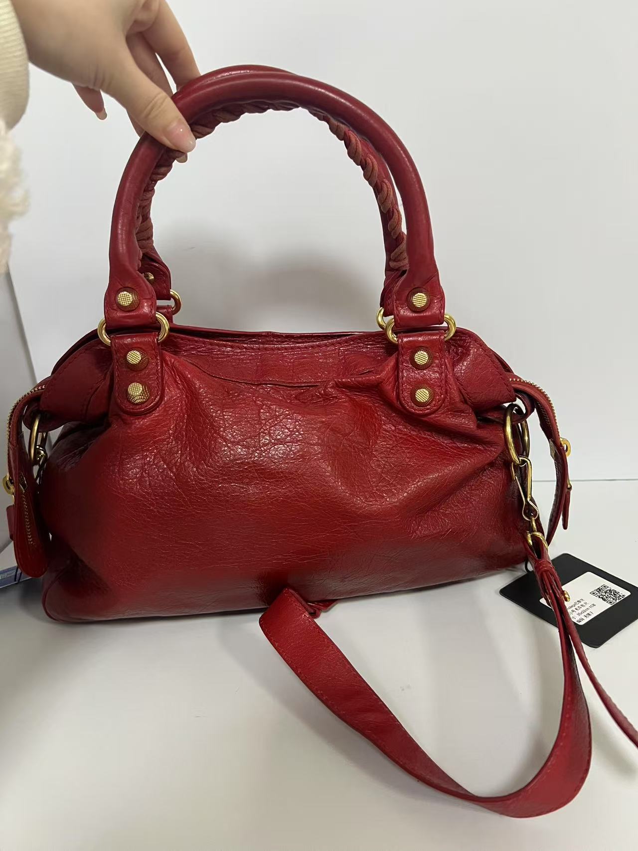 Balenciaga Red Leather Studded Motorcycle Bag