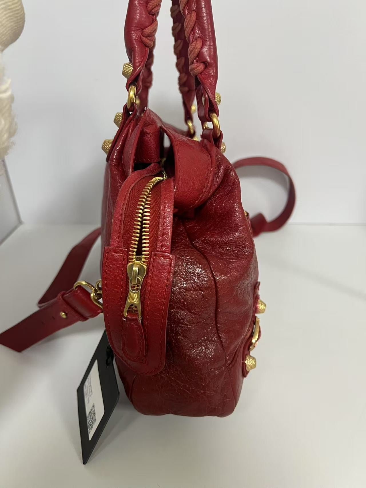 Balenciaga Red Leather Studded Motorcycle Bag