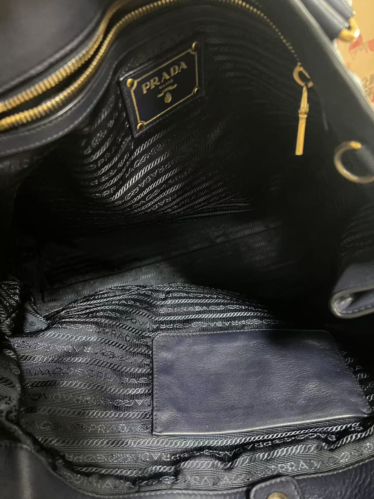 Prada Navy Blue Soft Leather Large Tote Bag