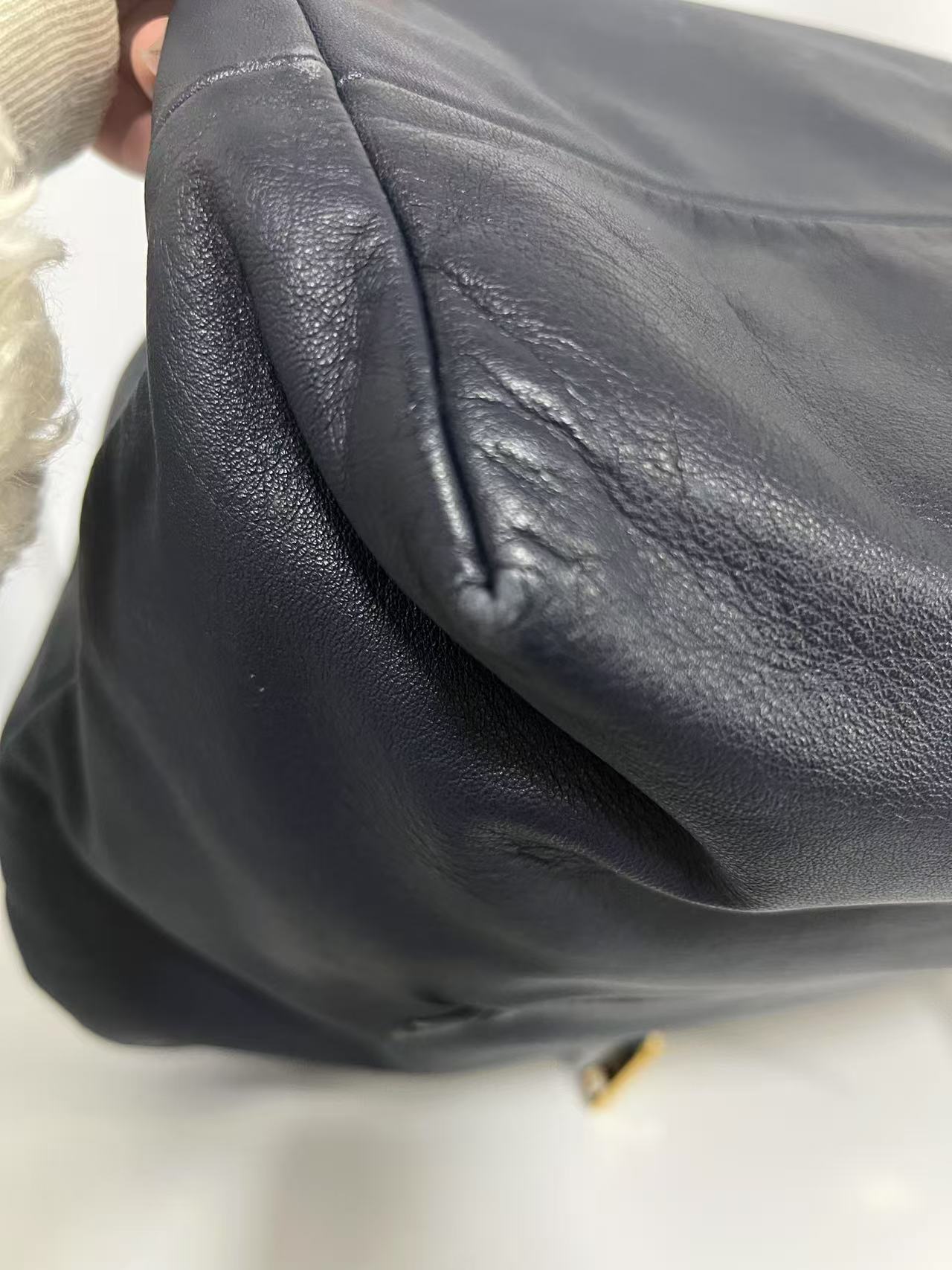 Prada Navy Blue Soft Leather Large Tote Bag