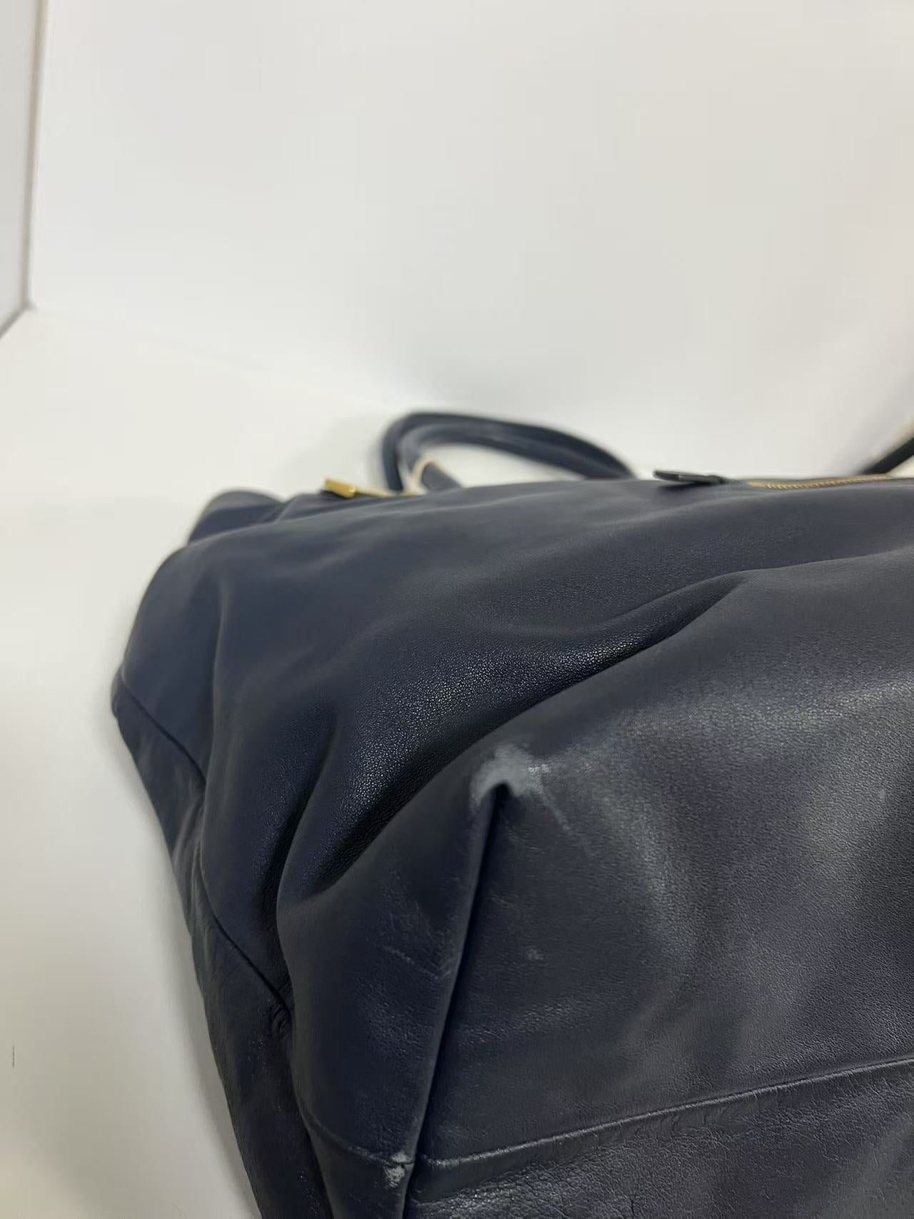 Prada Navy Blue Soft Leather Large Tote Bag