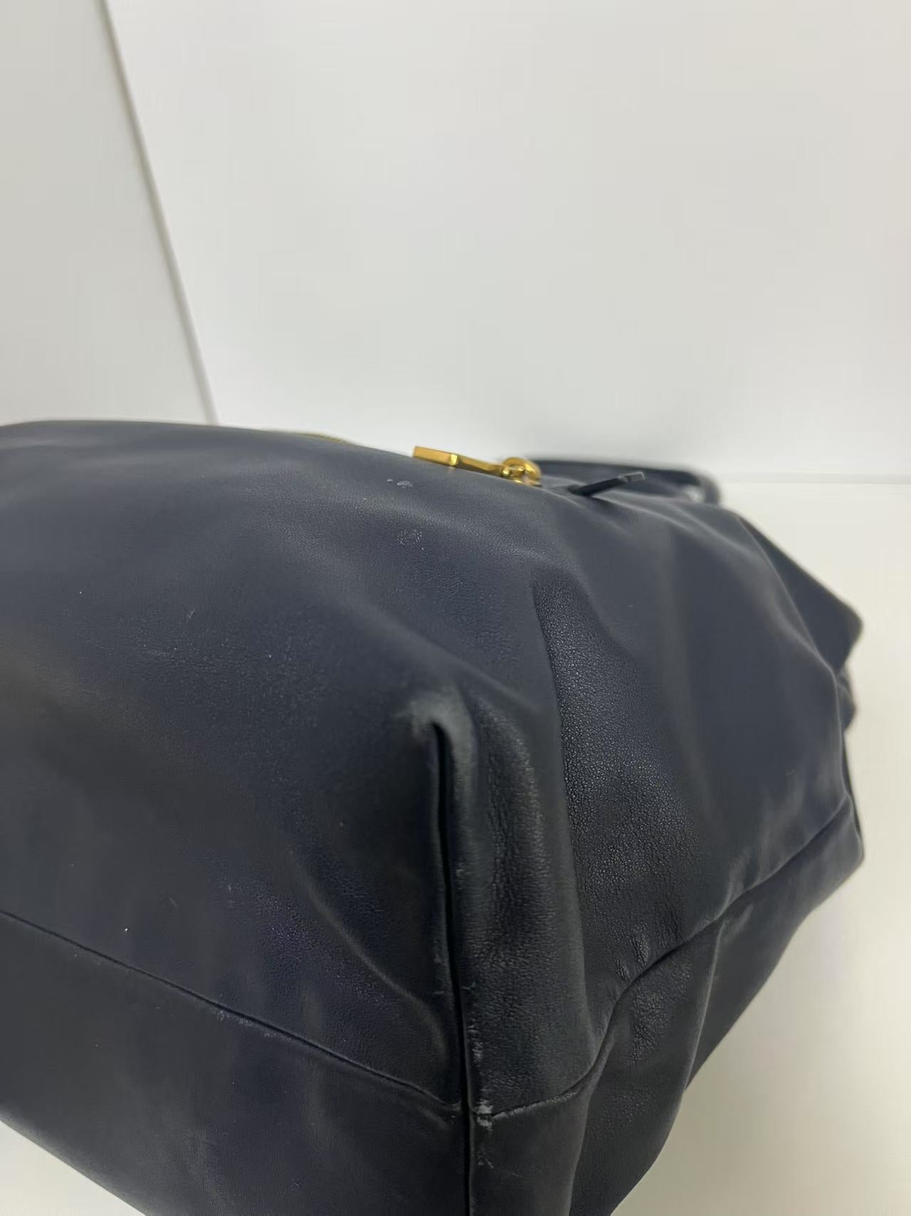 Prada Navy Blue Soft Leather Large Tote Bag