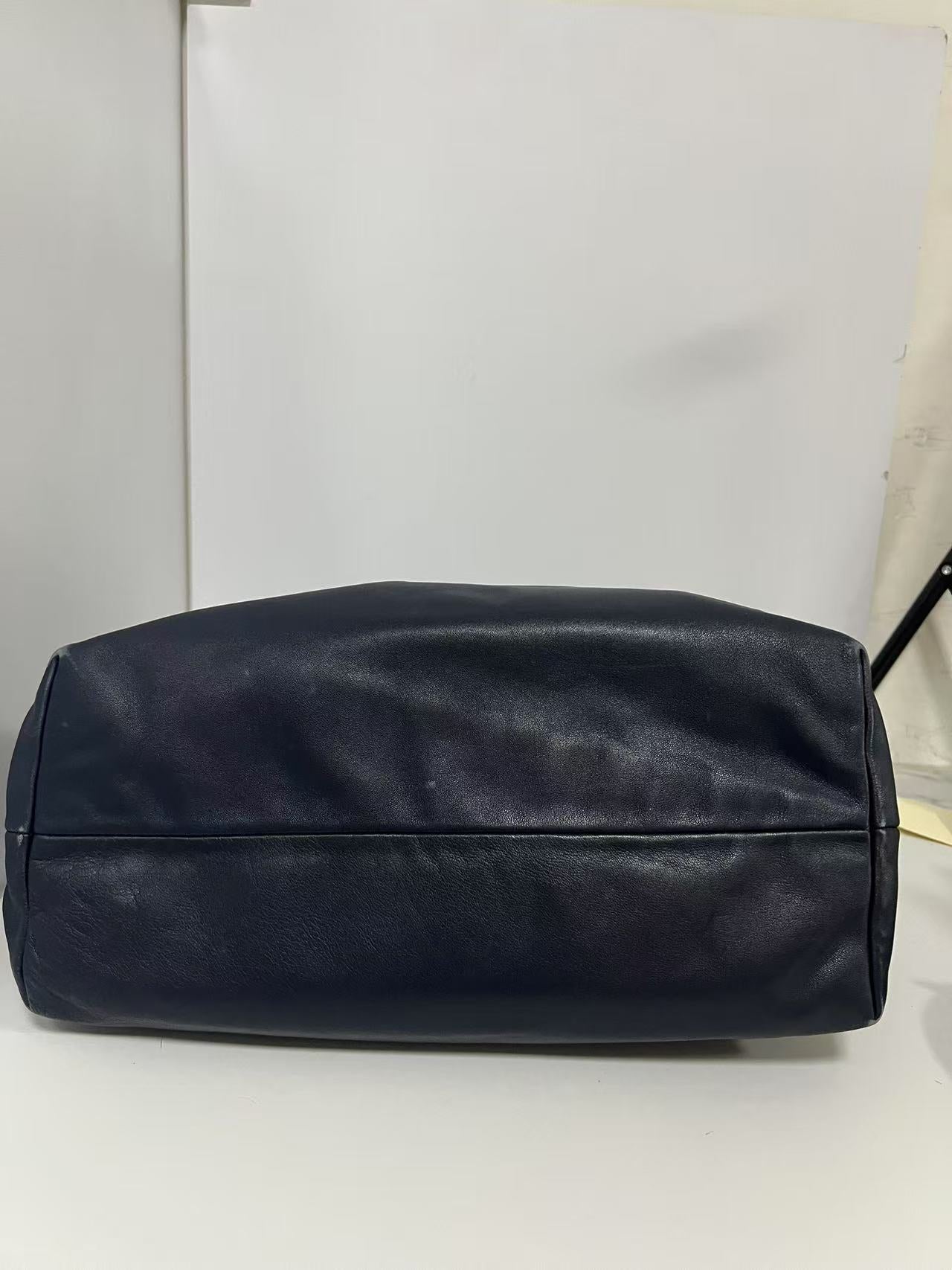 Prada Navy Blue Soft Leather Large Tote Bag