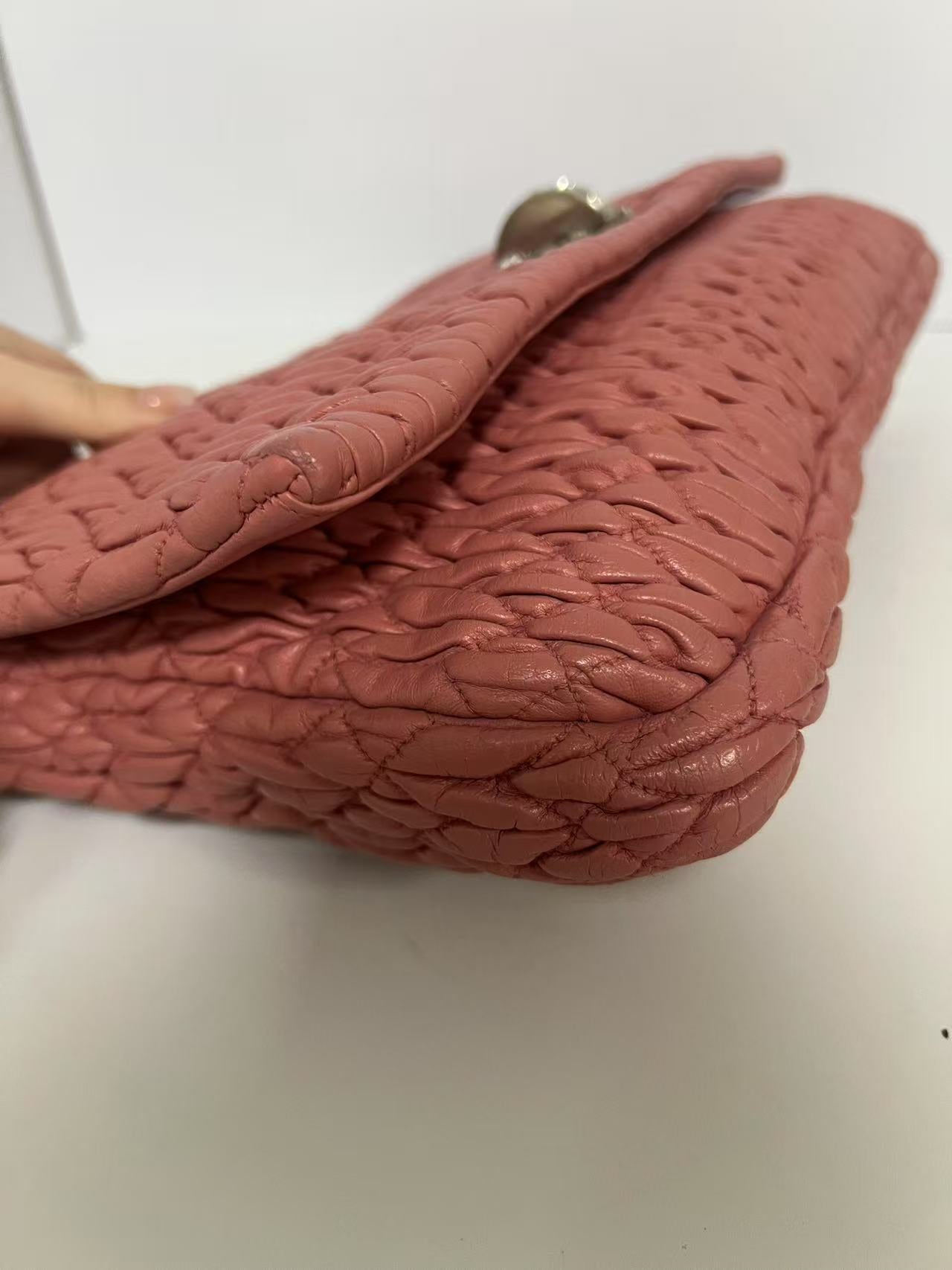 Miu Miu Pink Matelassé Leather Crystal Chain Shoulder Bag
