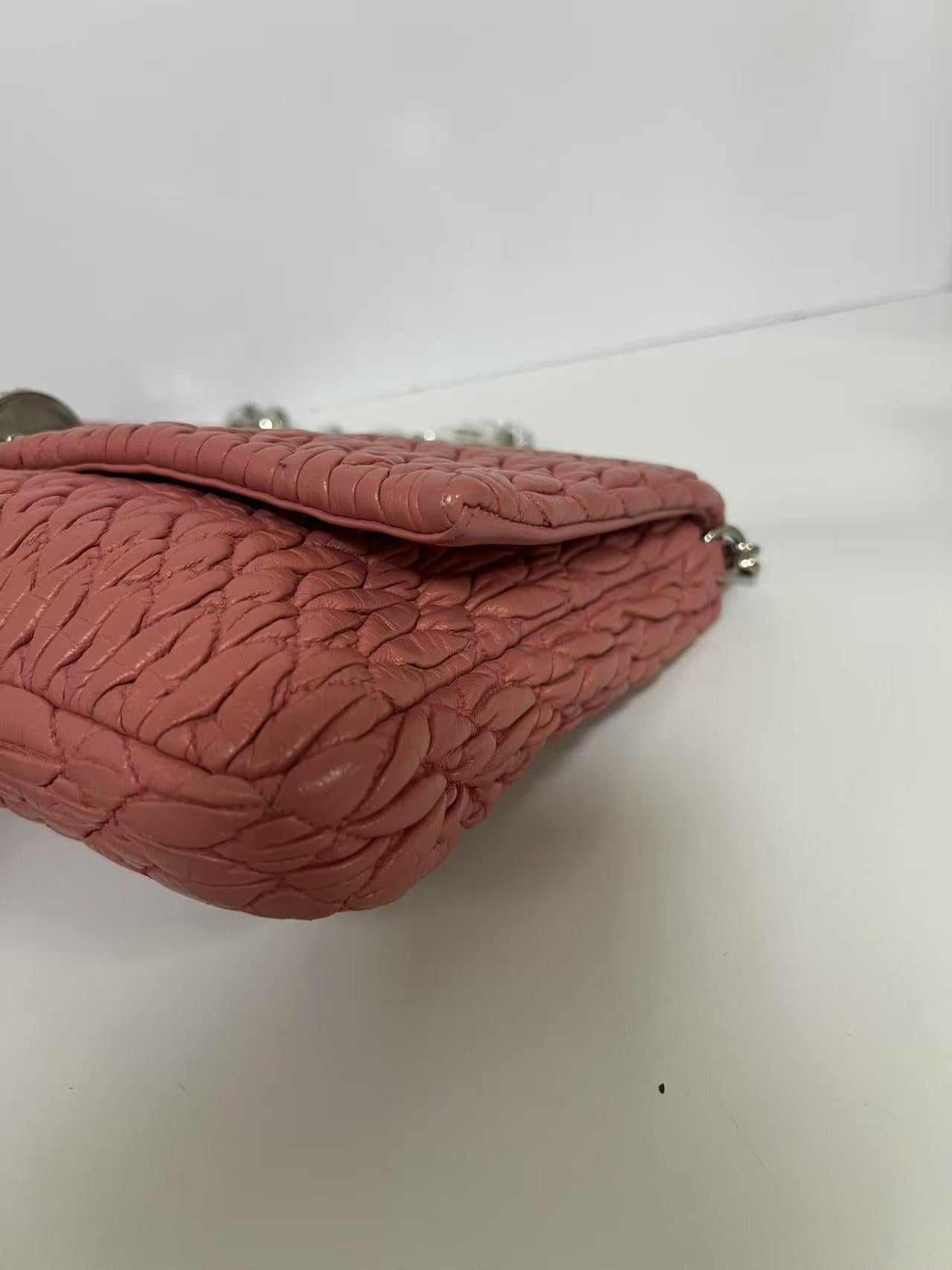 Miu Miu Pink Matelassé Leather Crystal Chain Shoulder Bag