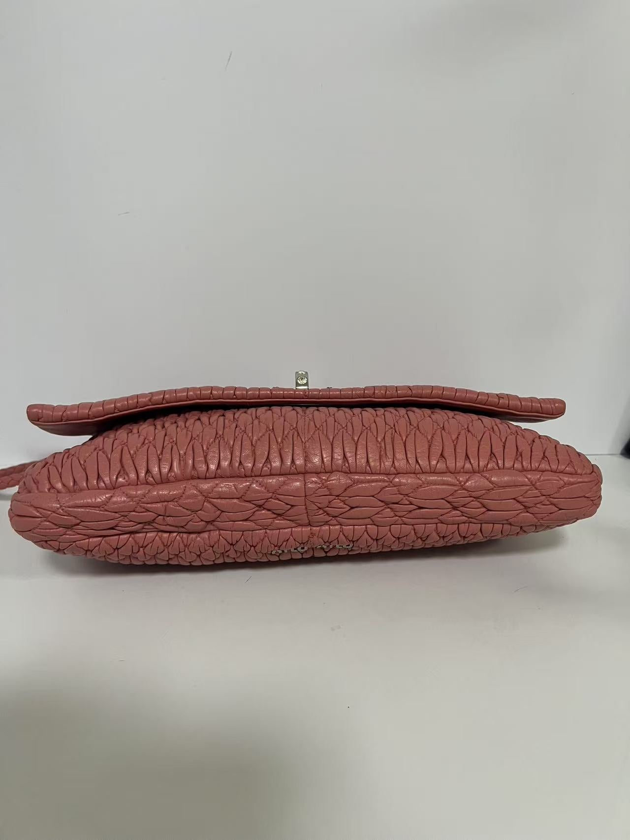Miu Miu Pink Matelassé Leather Crystal Chain Shoulder Bag