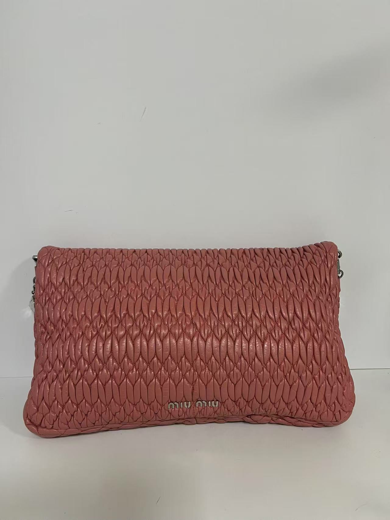Miu Miu Pink Matelassé Leather Crystal Chain Shoulder Bag