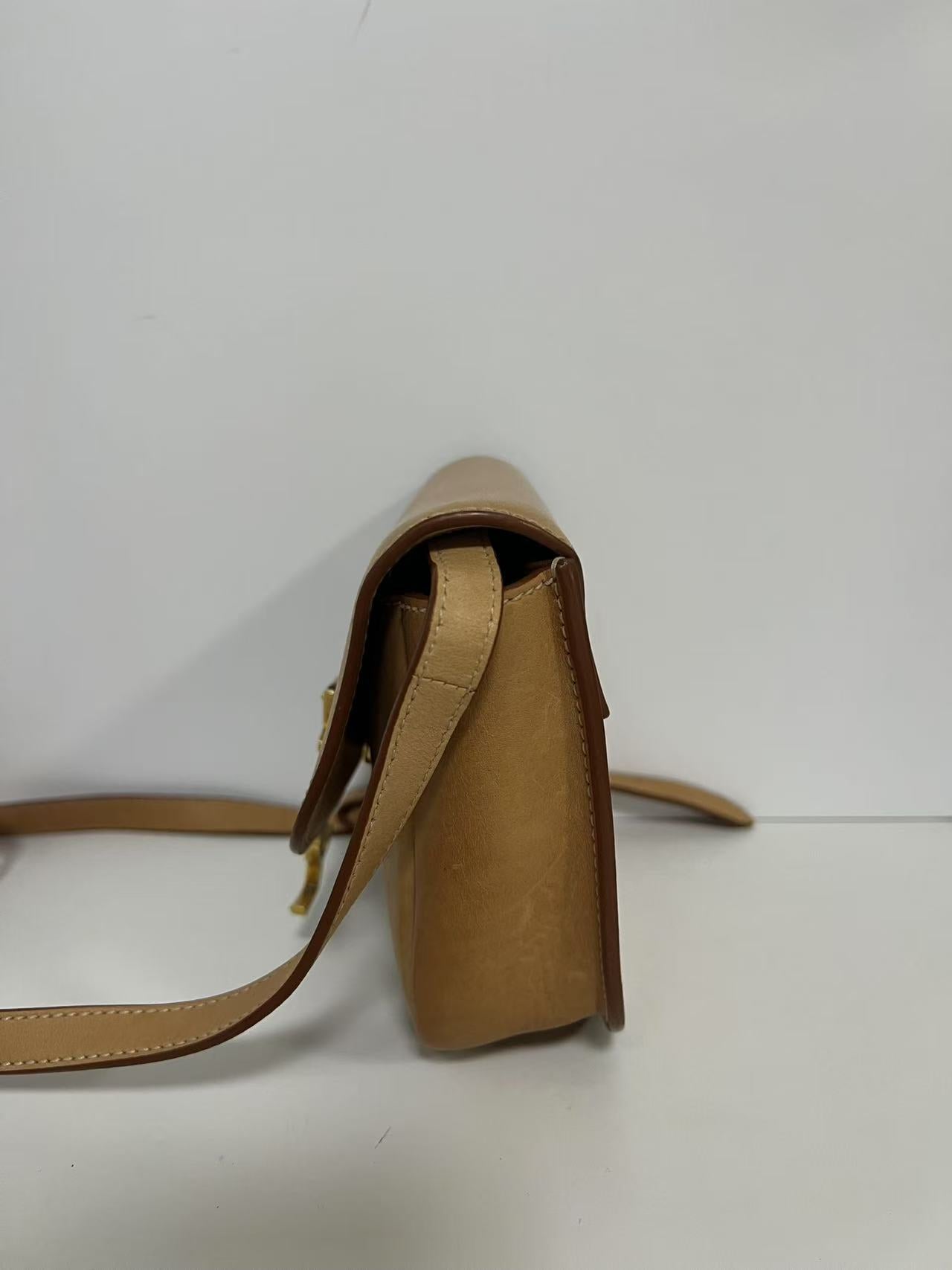 Saint Laurent (YSL) Kaia Small Tan Leather Saddle Crossbody Bag