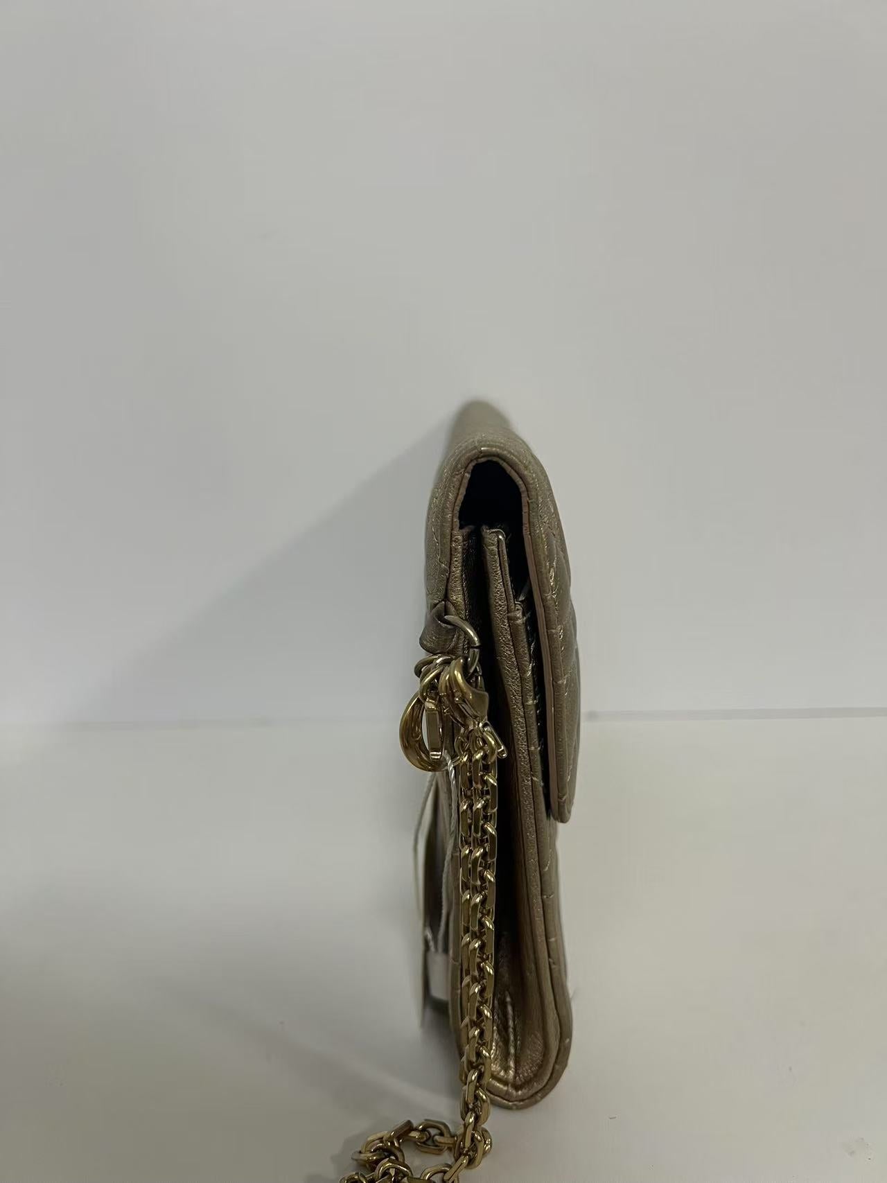 Christian Dior Diorama Metallic Gold Leather Wallet on Chain (WOC)