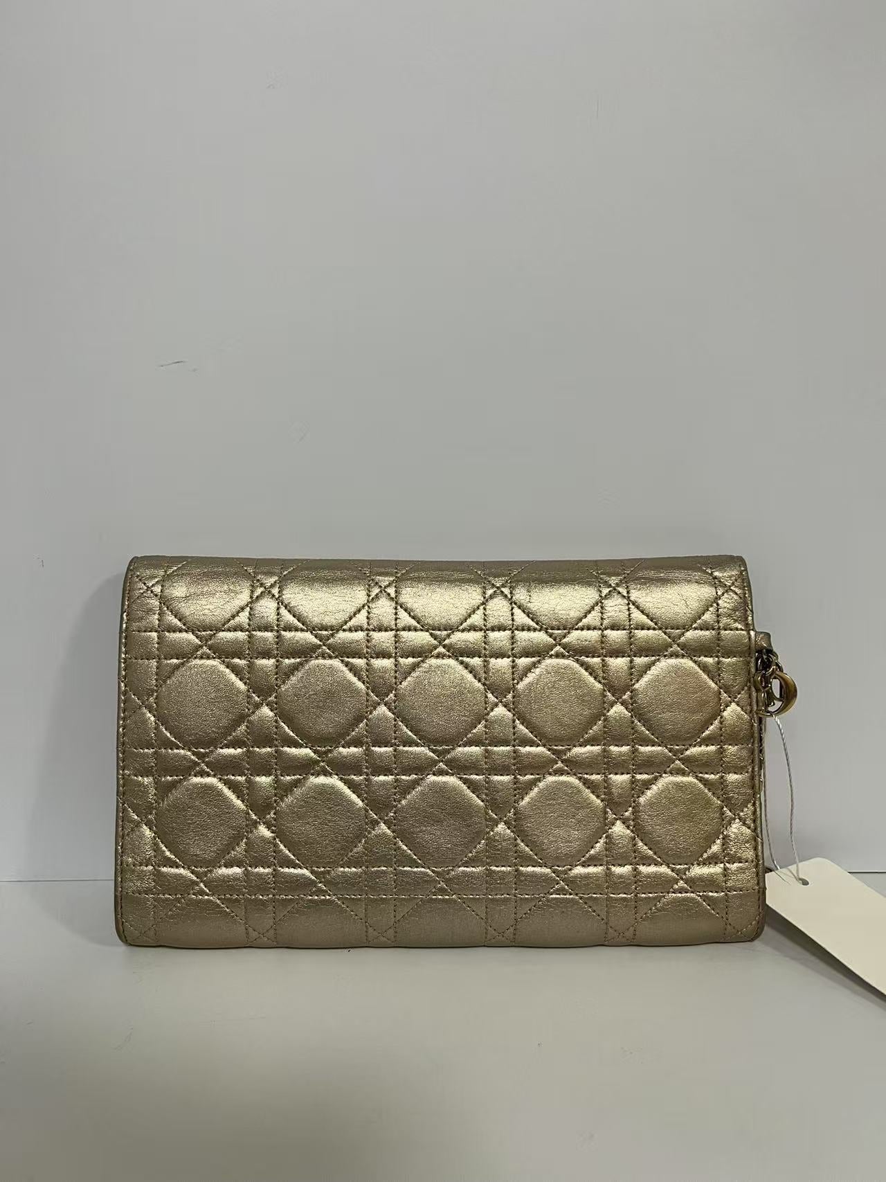 Christian Dior Diorama Metallic Gold Leather Wallet on Chain (WOC)