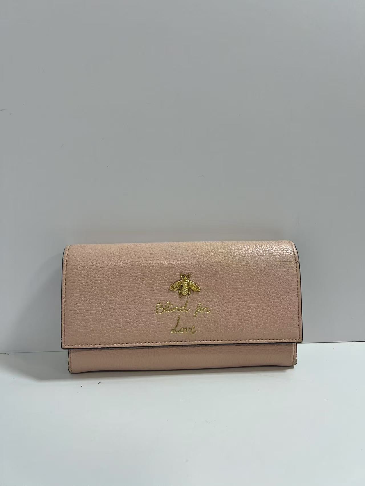 Gucci Blind for Love Blush Pink Pebbled Leather Snap Wallet