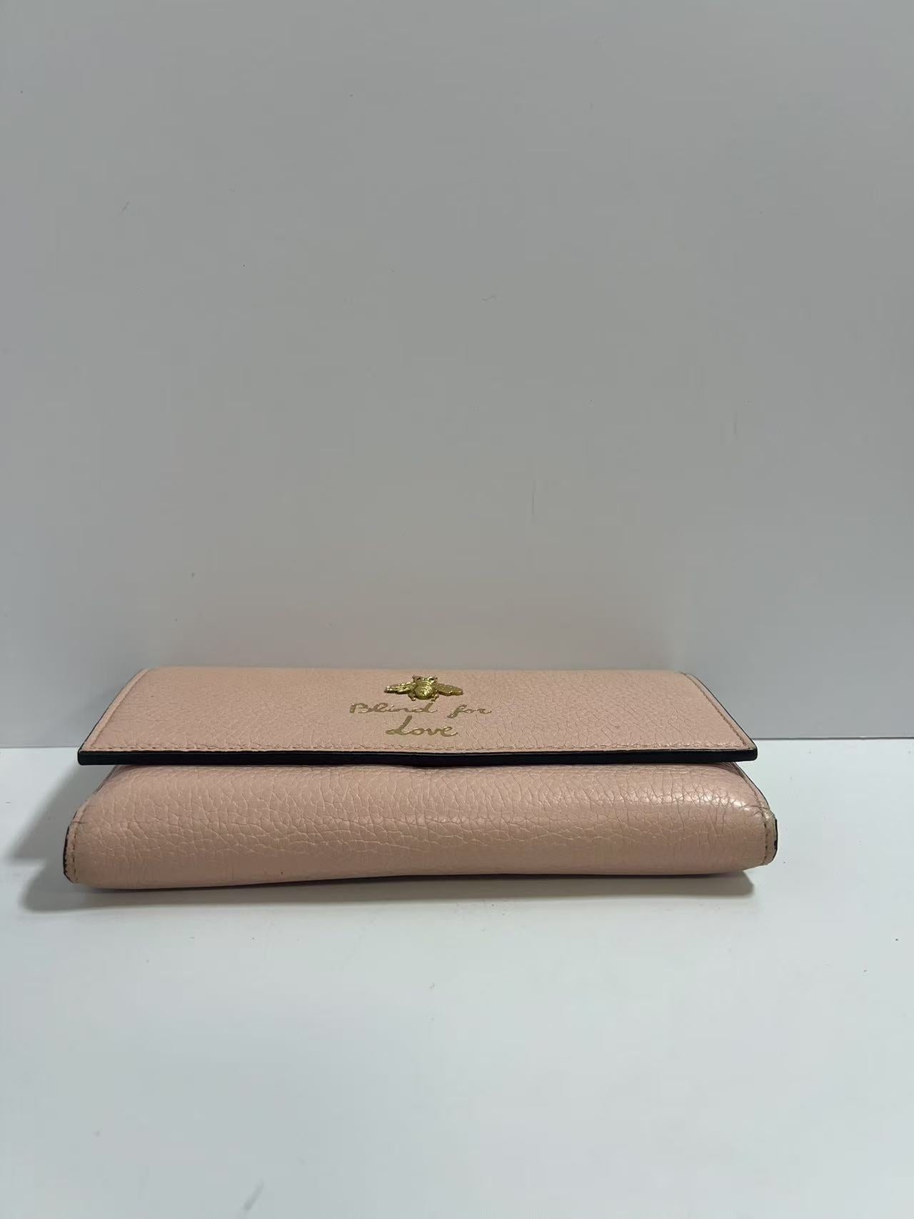 Gucci Blind for Love Blush Pink Pebbled Leather Snap Wallet