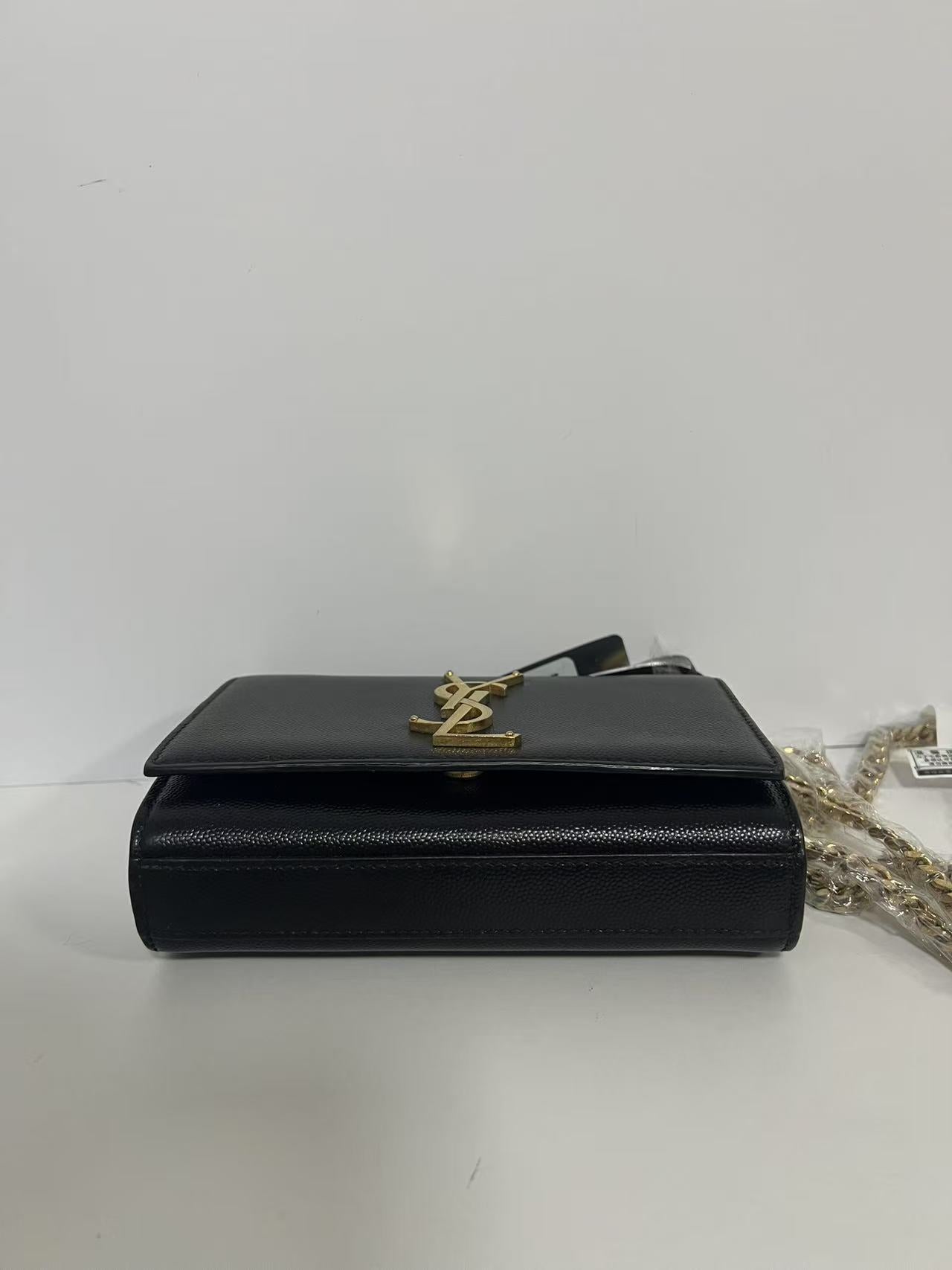 Saint Laurent (YSL) Kate Small Black Grain de Poudre Leather Chain Bag