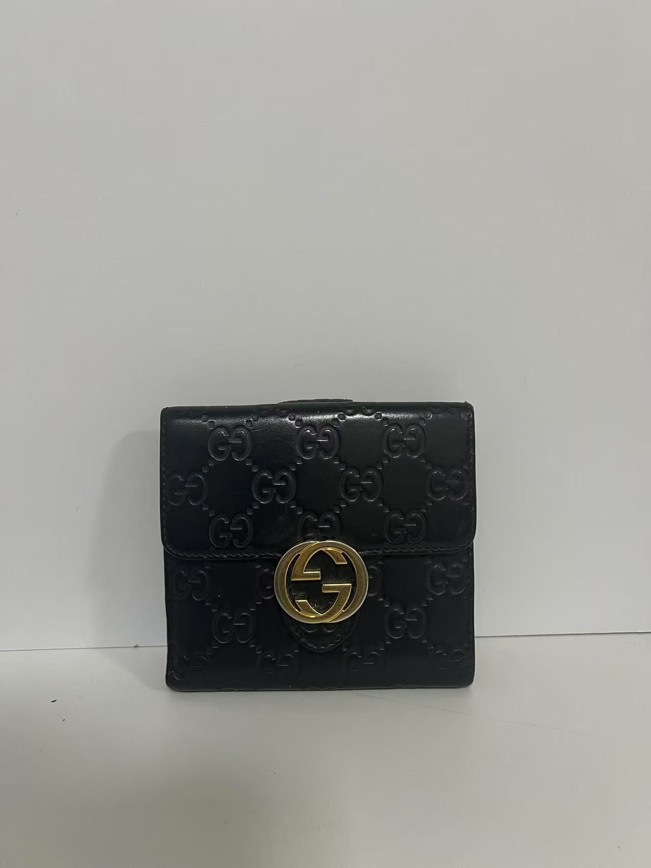 Gucci Guccissima Black Embossed Leather Interlocking G Snap Wallet