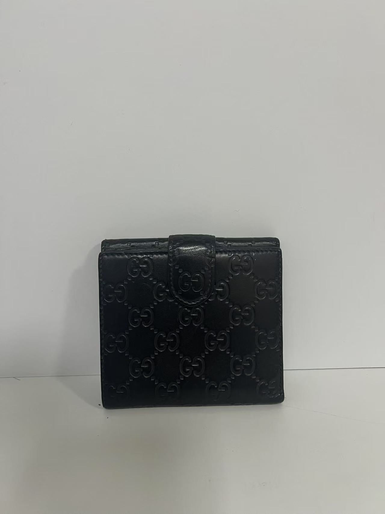 Gucci Guccissima Black Embossed Leather Interlocking G Snap Wallet