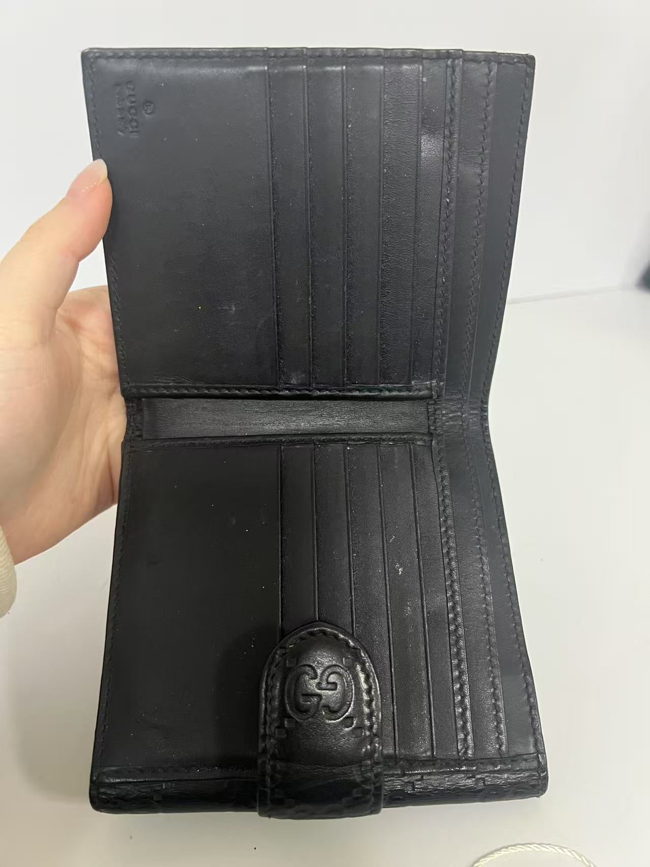 Gucci Guccissima Black Embossed Leather Interlocking G Snap Wallet