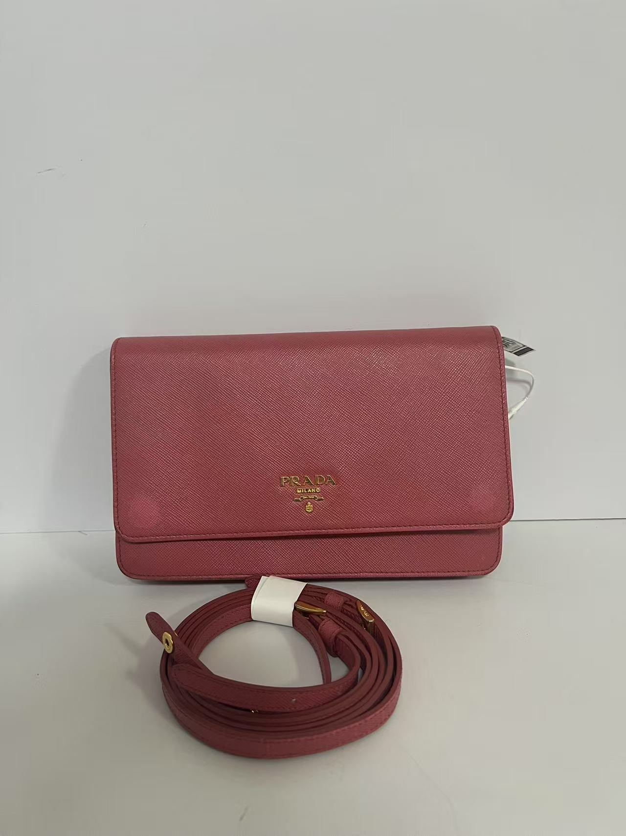 Prada Red Saffiano Leather Wallet on Chain (WOC)