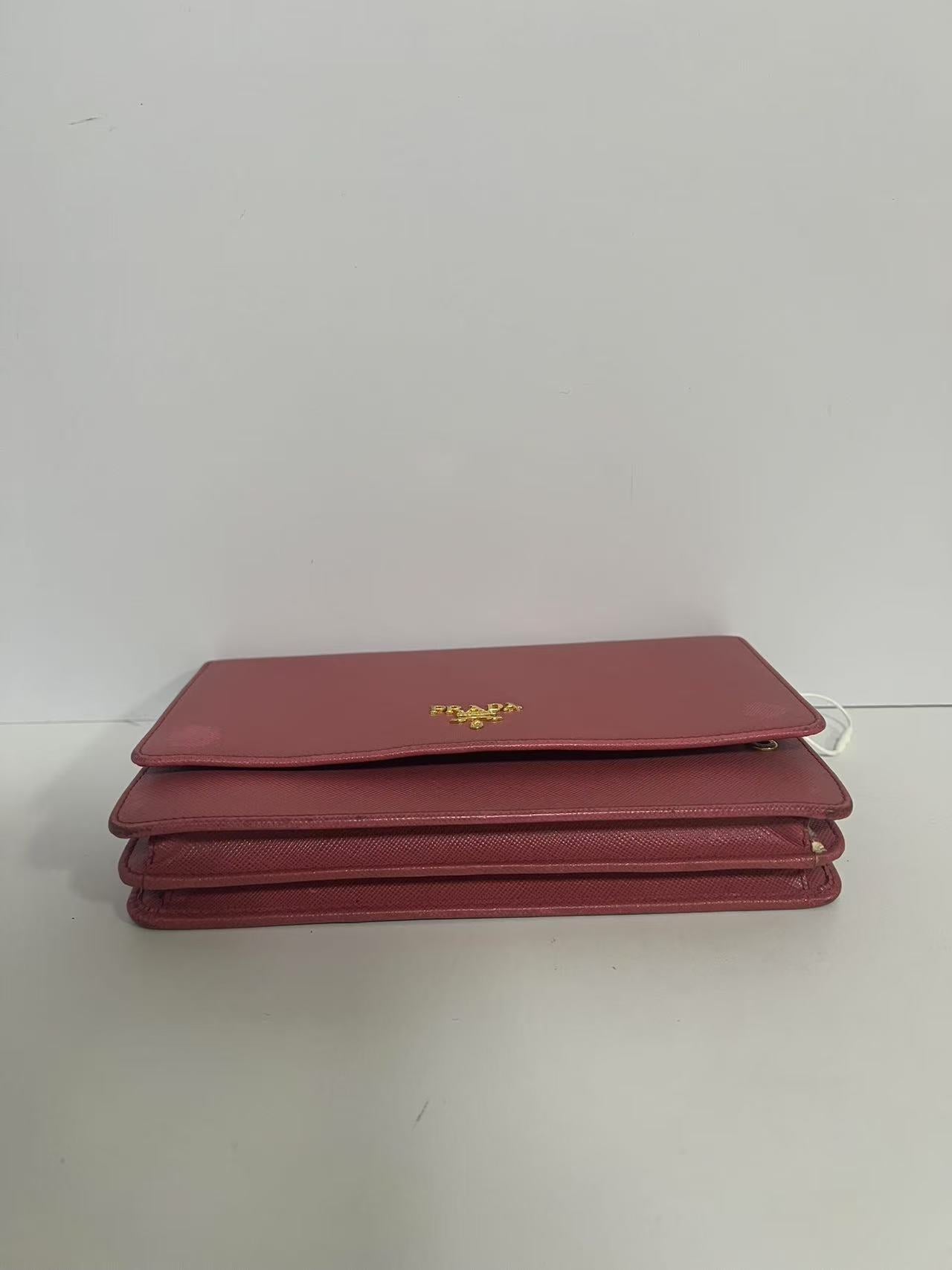 Prada Red Saffiano Leather Wallet on Chain (WOC)