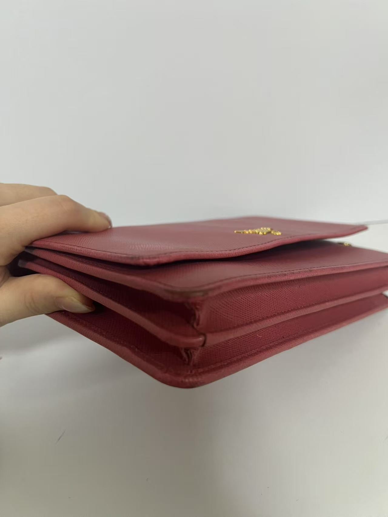Prada Red Saffiano Leather Wallet on Chain (WOC)