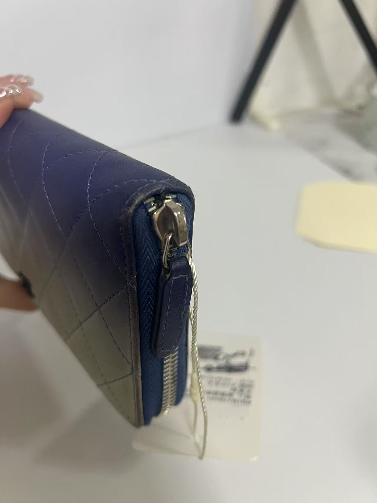 Chanel Gradient Blue & Silver Quilted Leather Zip-Around Wallet