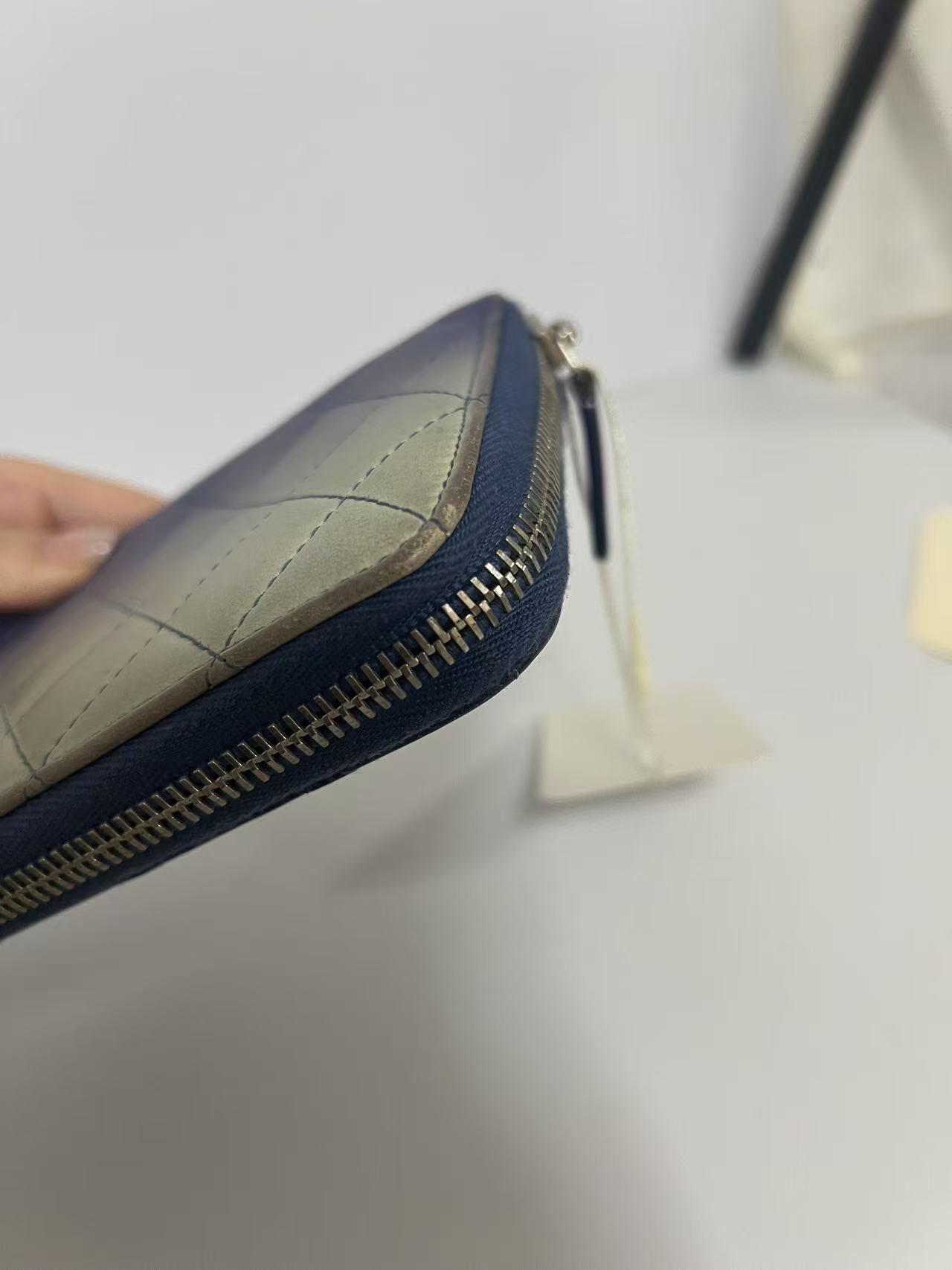 Chanel Gradient Blue & Silver Quilted Leather Zip-Around Wallet