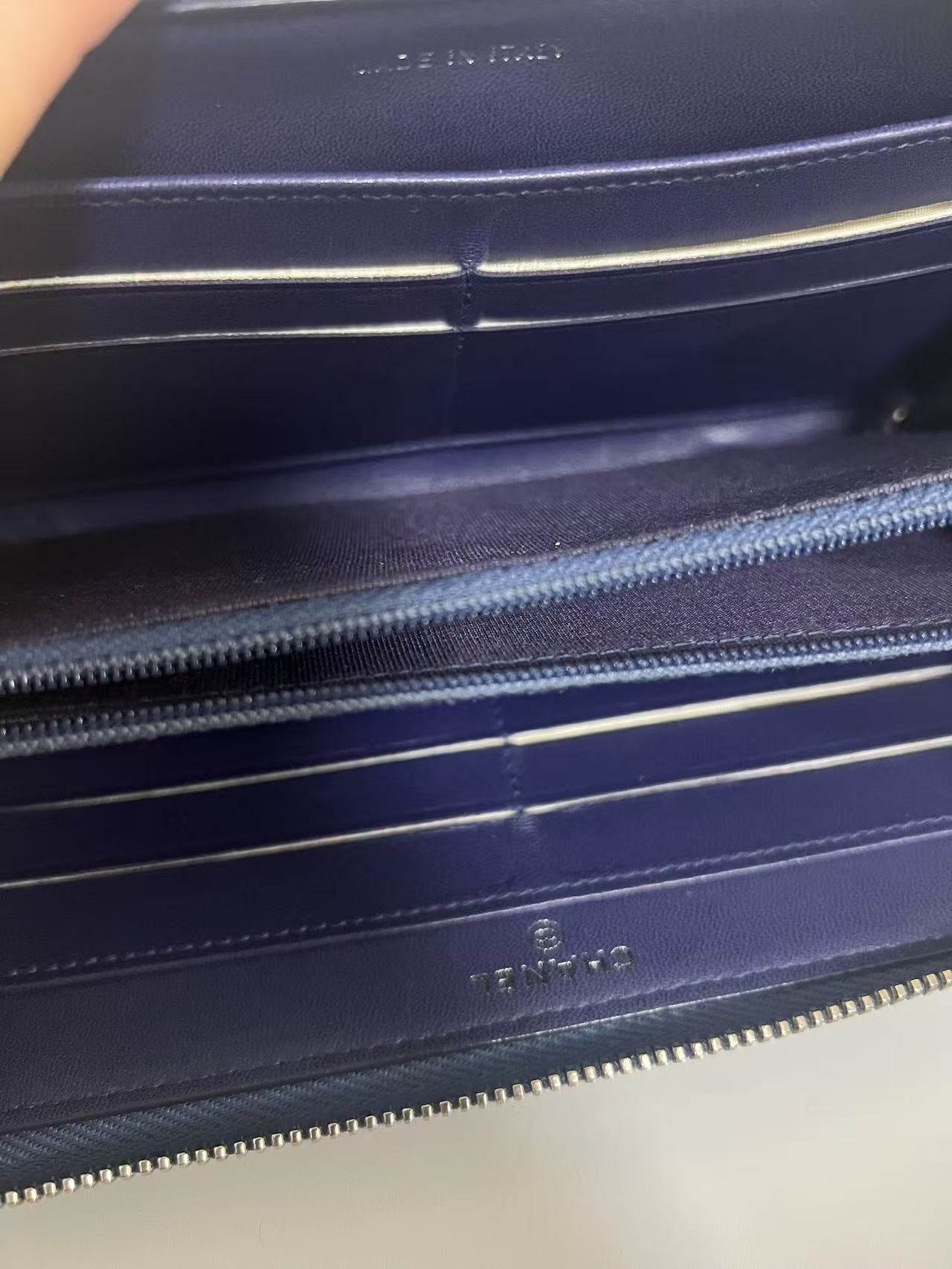 Chanel Gradient Blue & Silver Quilted Leather Zip-Around Wallet