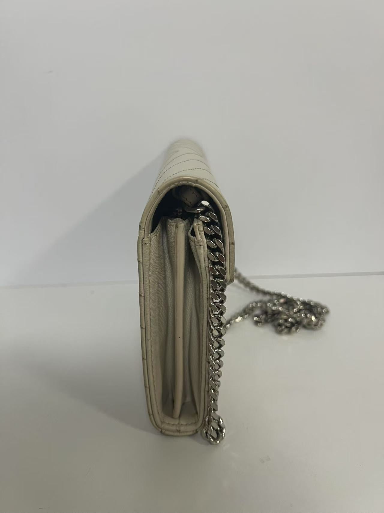 Saint Laurent (YSL) WOC Cream Chevron Quilted Leather Bag