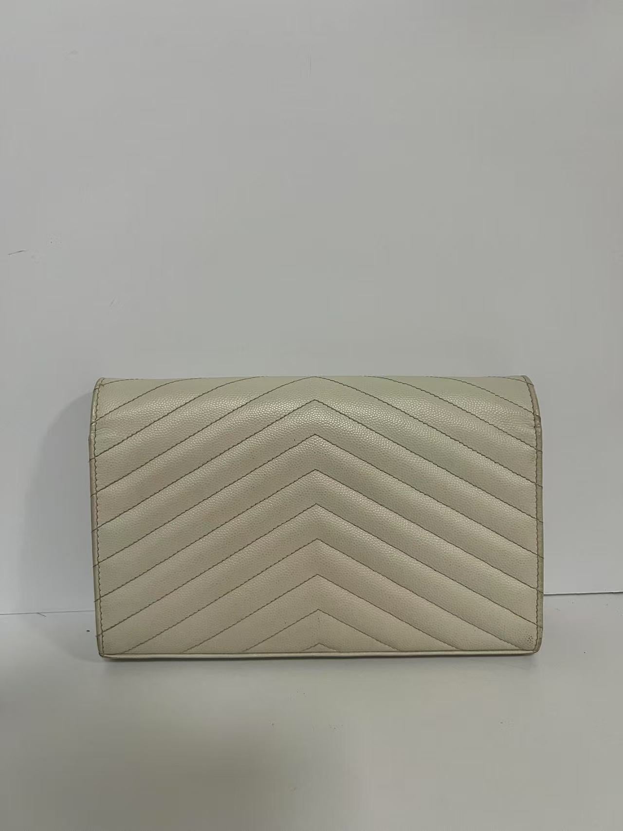 Saint Laurent (YSL) WOC Cream Chevron Quilted Leather Bag