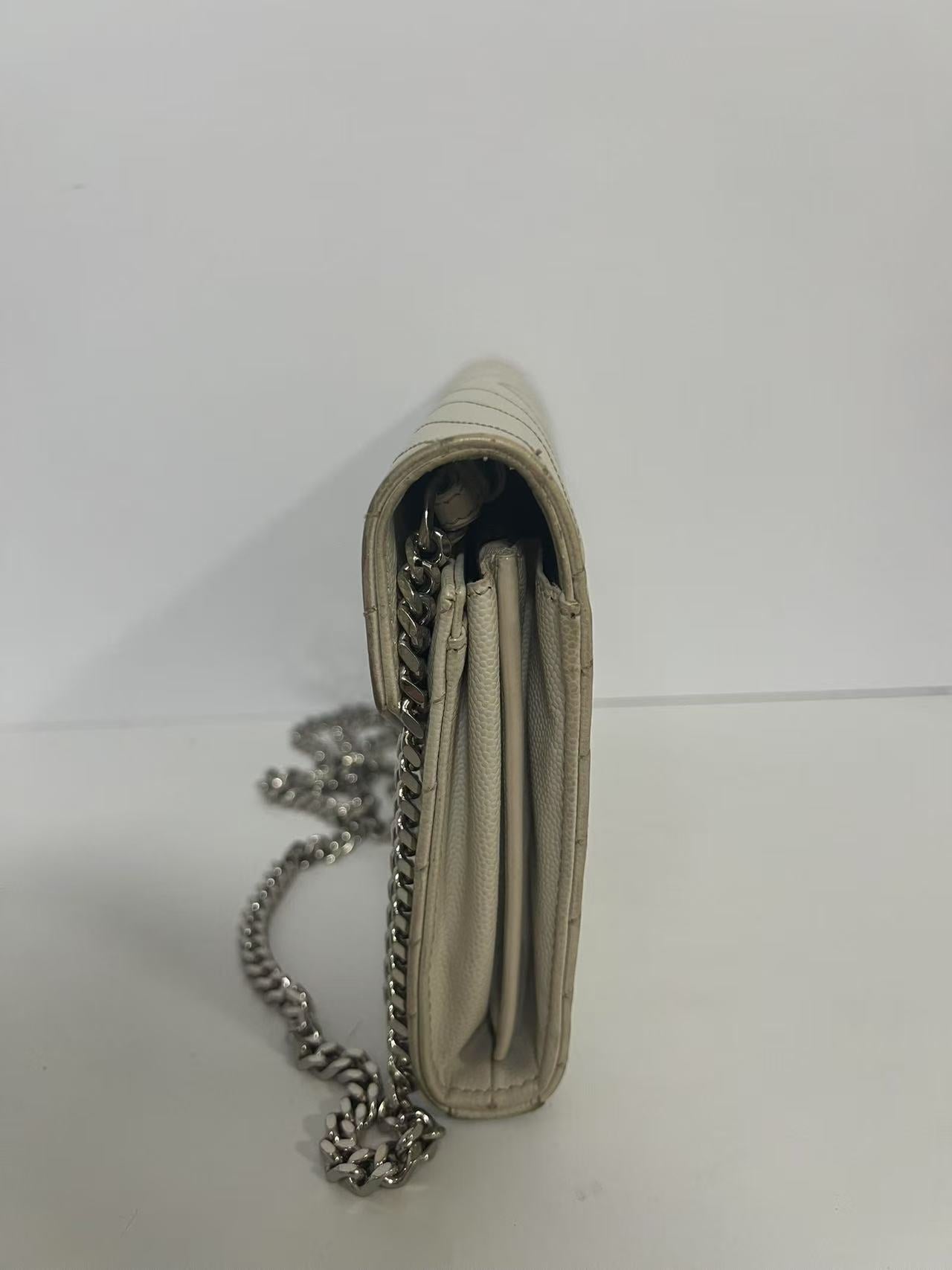 Saint Laurent (YSL) WOC Cream Chevron Quilted Leather Bag