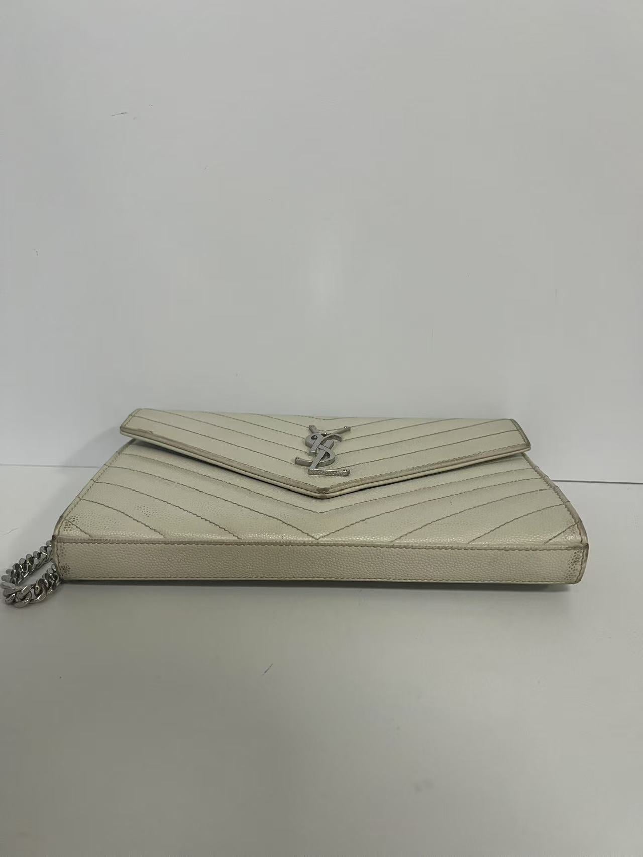 Saint Laurent (YSL) WOC Cream Chevron Quilted Leather Bag