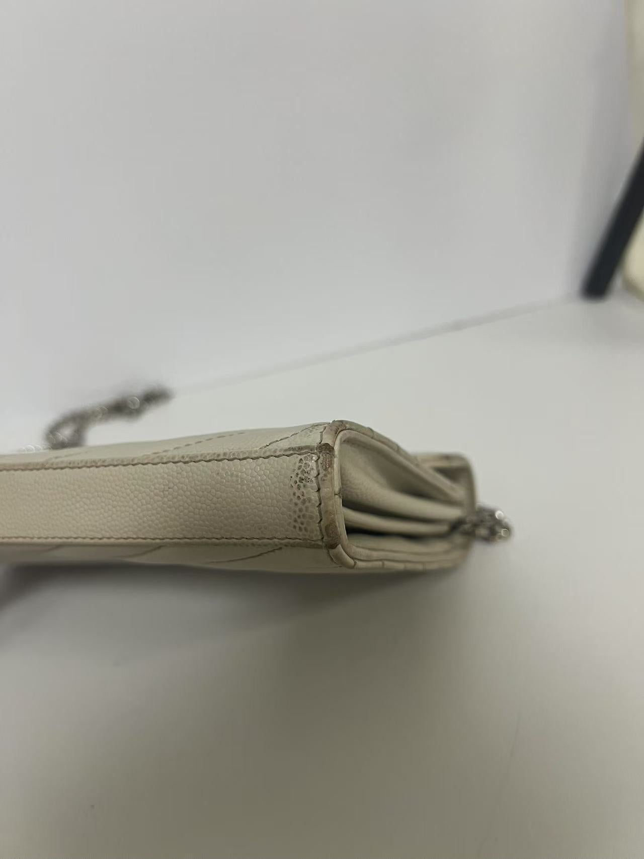 Saint Laurent (YSL) WOC Cream Chevron Quilted Leather Bag