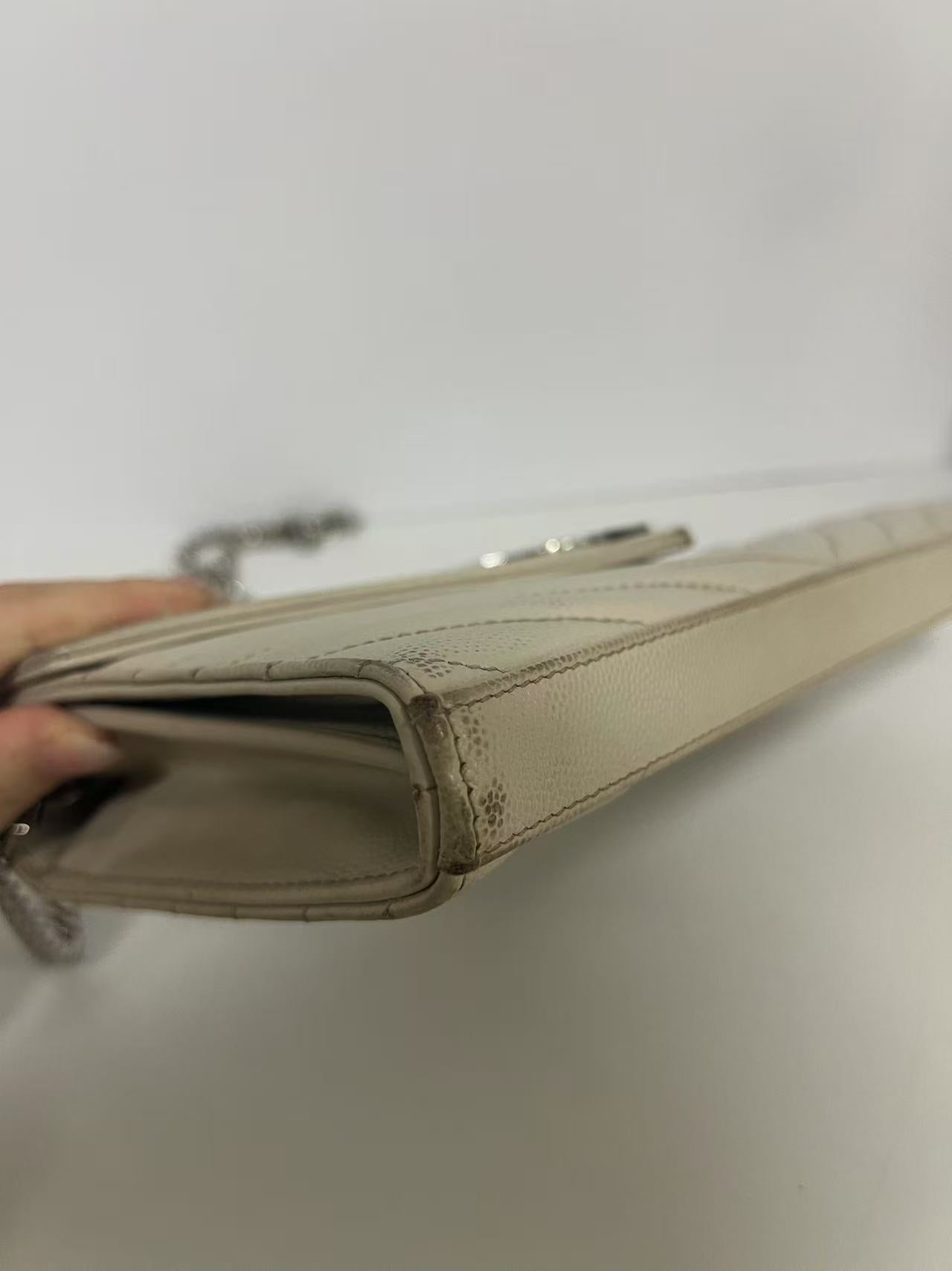Saint Laurent (YSL) WOC Cream Chevron Quilted Leather Bag